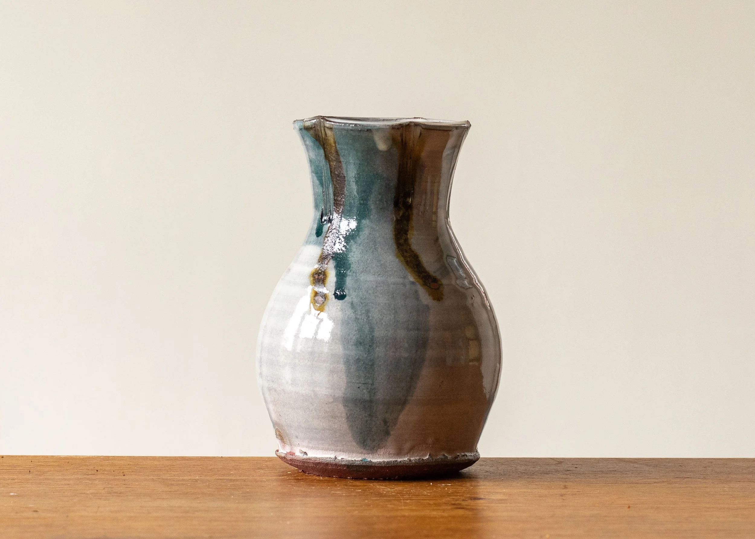 Small Handmade Pottery Vase with Turquoise Brush Mark, view 2.jpg