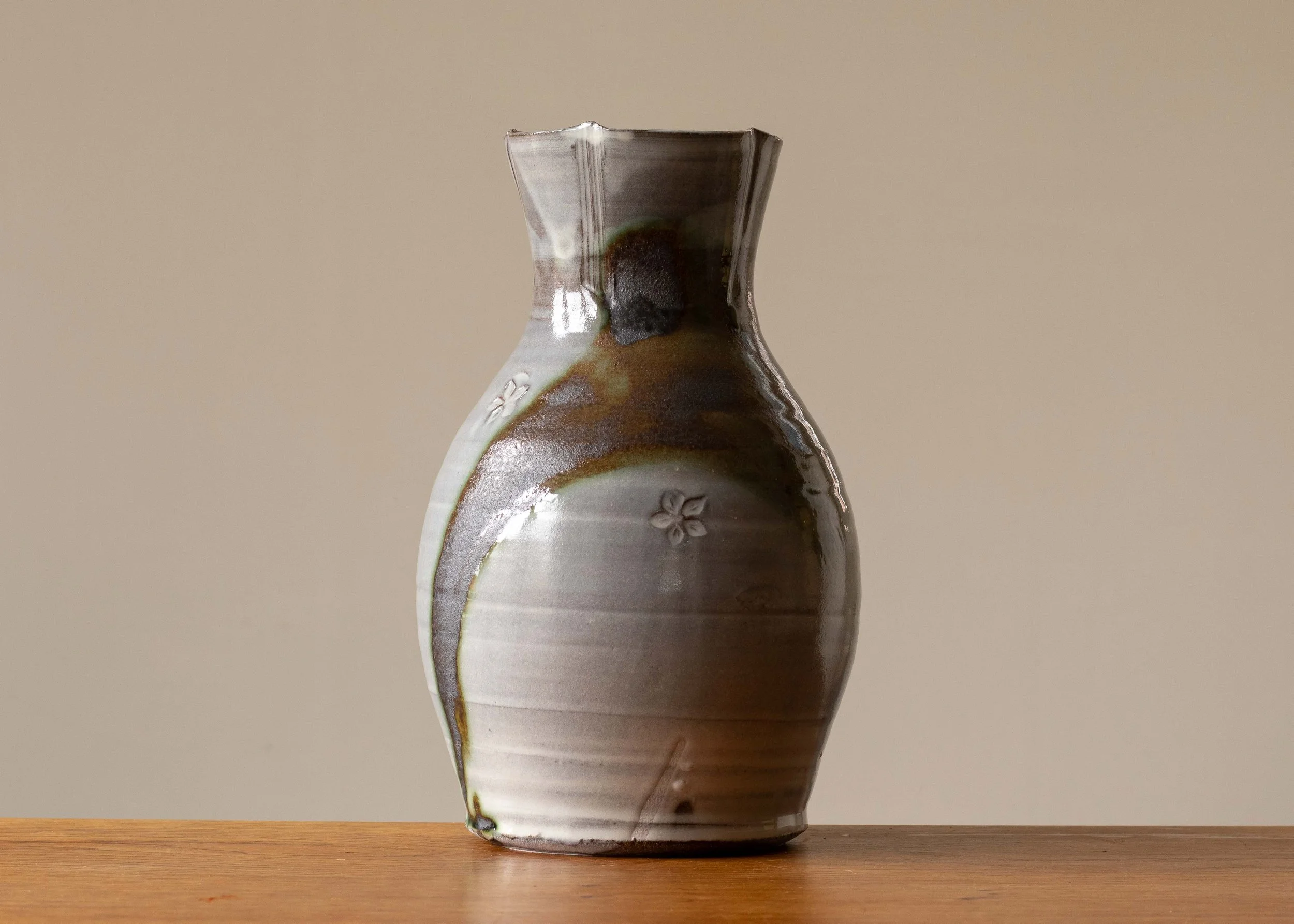 Large Vase, New Work, with Green and Metallic Brush Marks, view 1.jpg