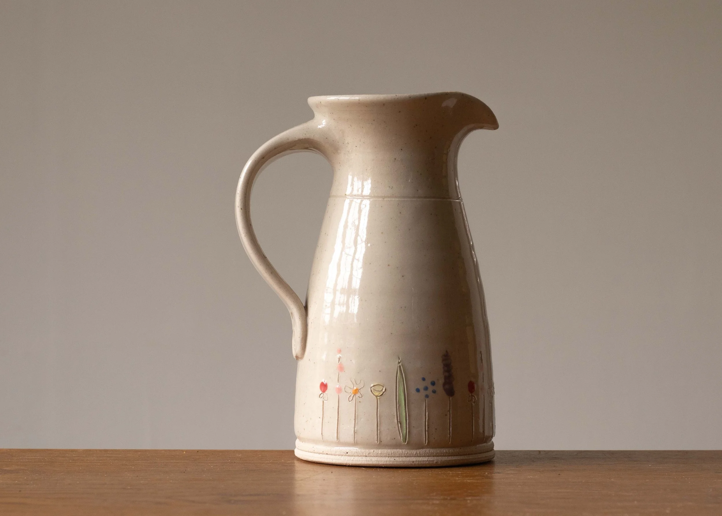 Medium White Jug with Midsummer Flower Design, view 3.jpg