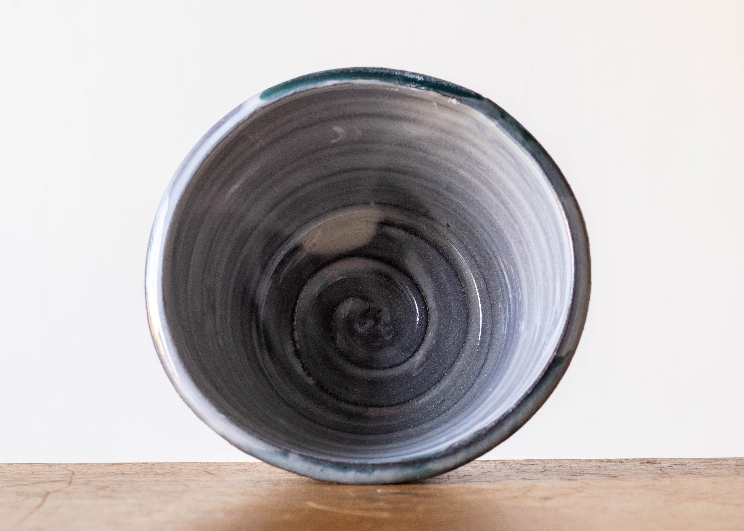 Handmade Pottery Bowl with Turquoise Brush Marks, view 6.jpg