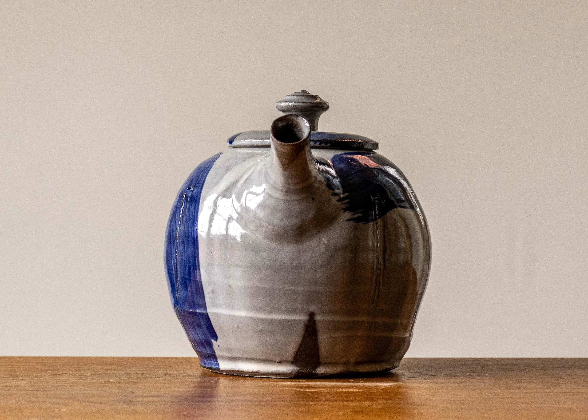 Thrown and Altered Teapot, Blue Brush Mark, New Work, view 2.jpg