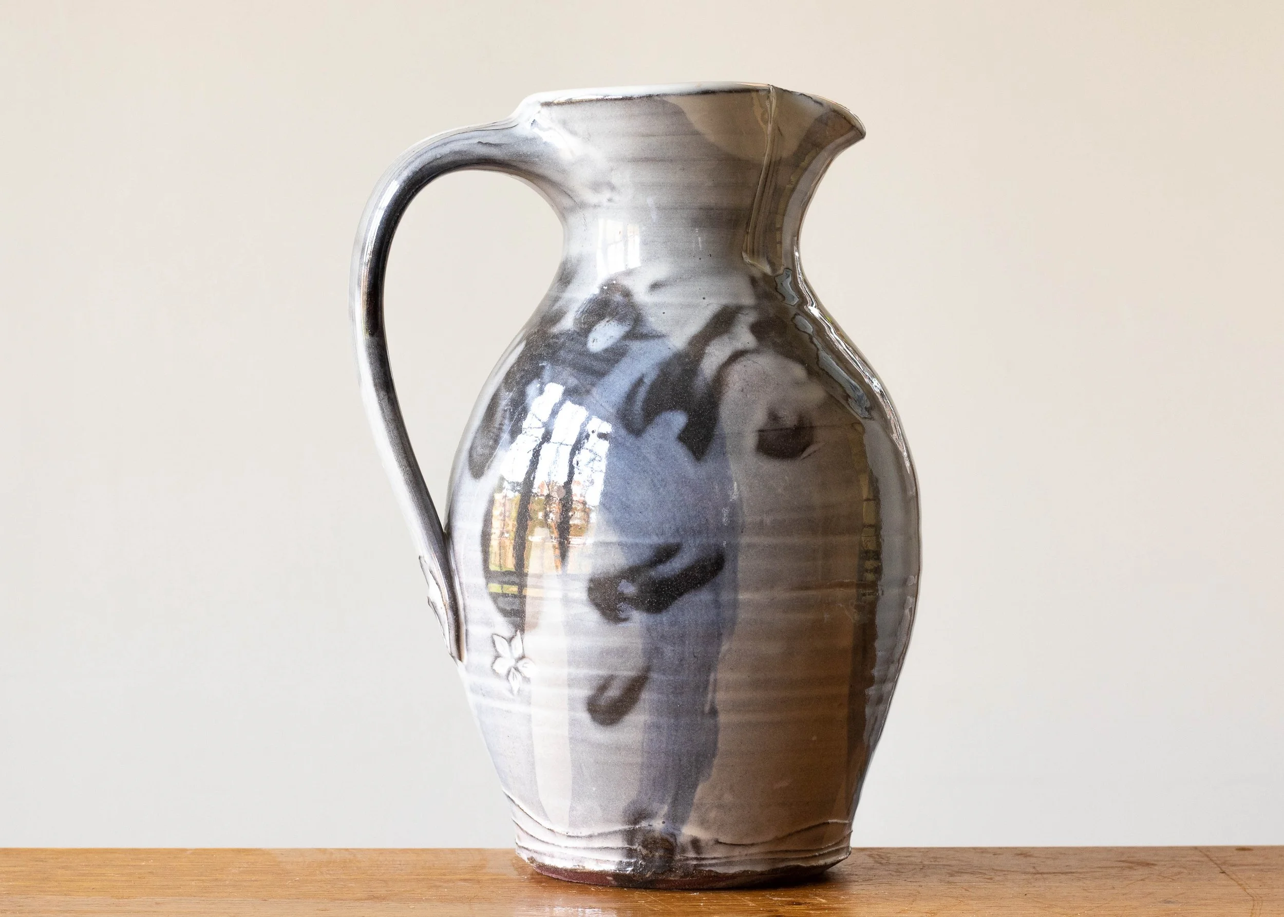 Handmade Pottery Jug with Blue Brush Mark, view 4.jpg