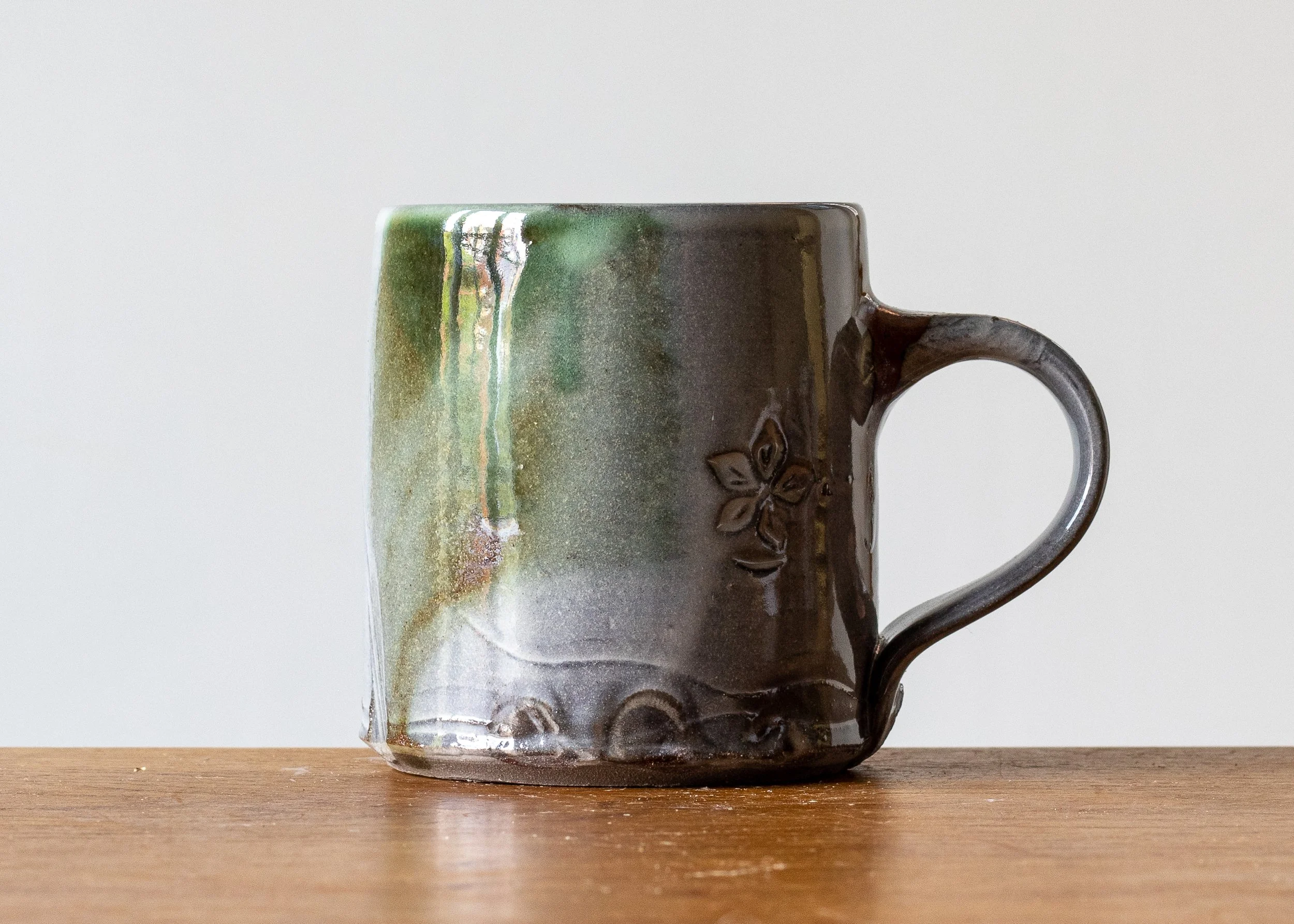 1.24 Green Handmade Stoneware Pottery Mug, view 1.jpg
