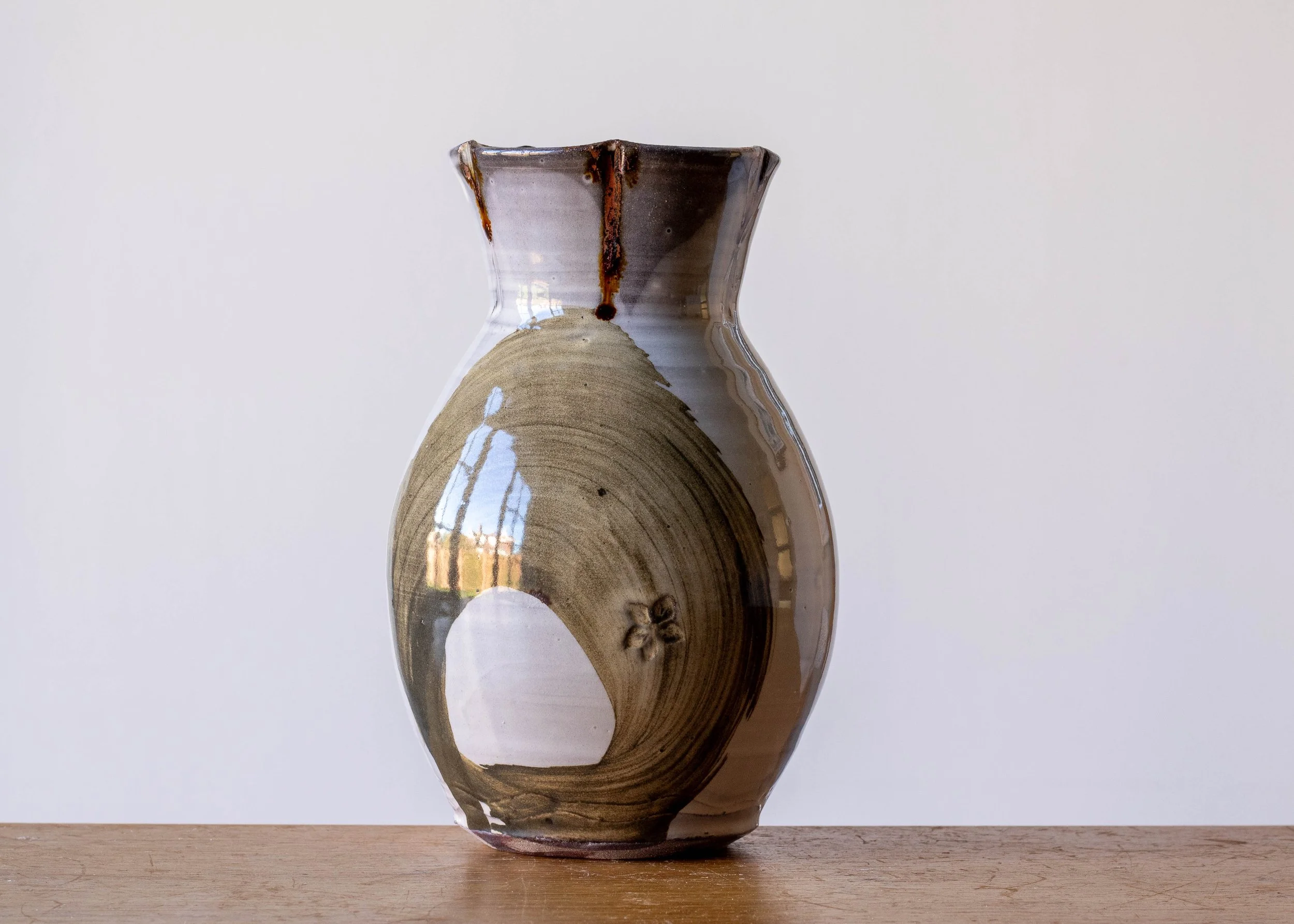 Handmade Pottery Vase with Brown Brush Marks, view 4.jpg