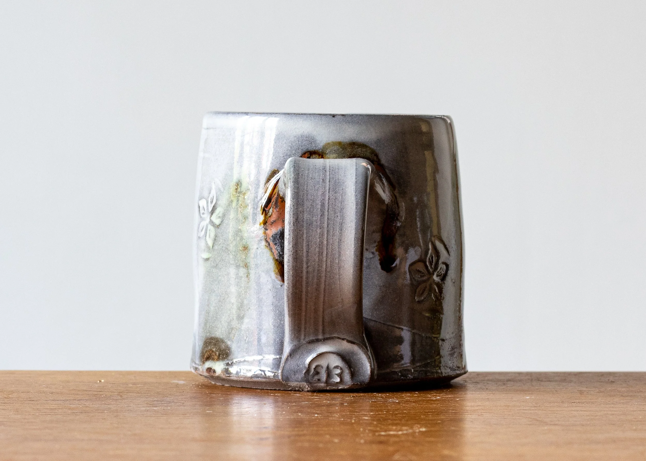 1.25 Green Handmade Stoneware Pottery Mug, view 4.jpg