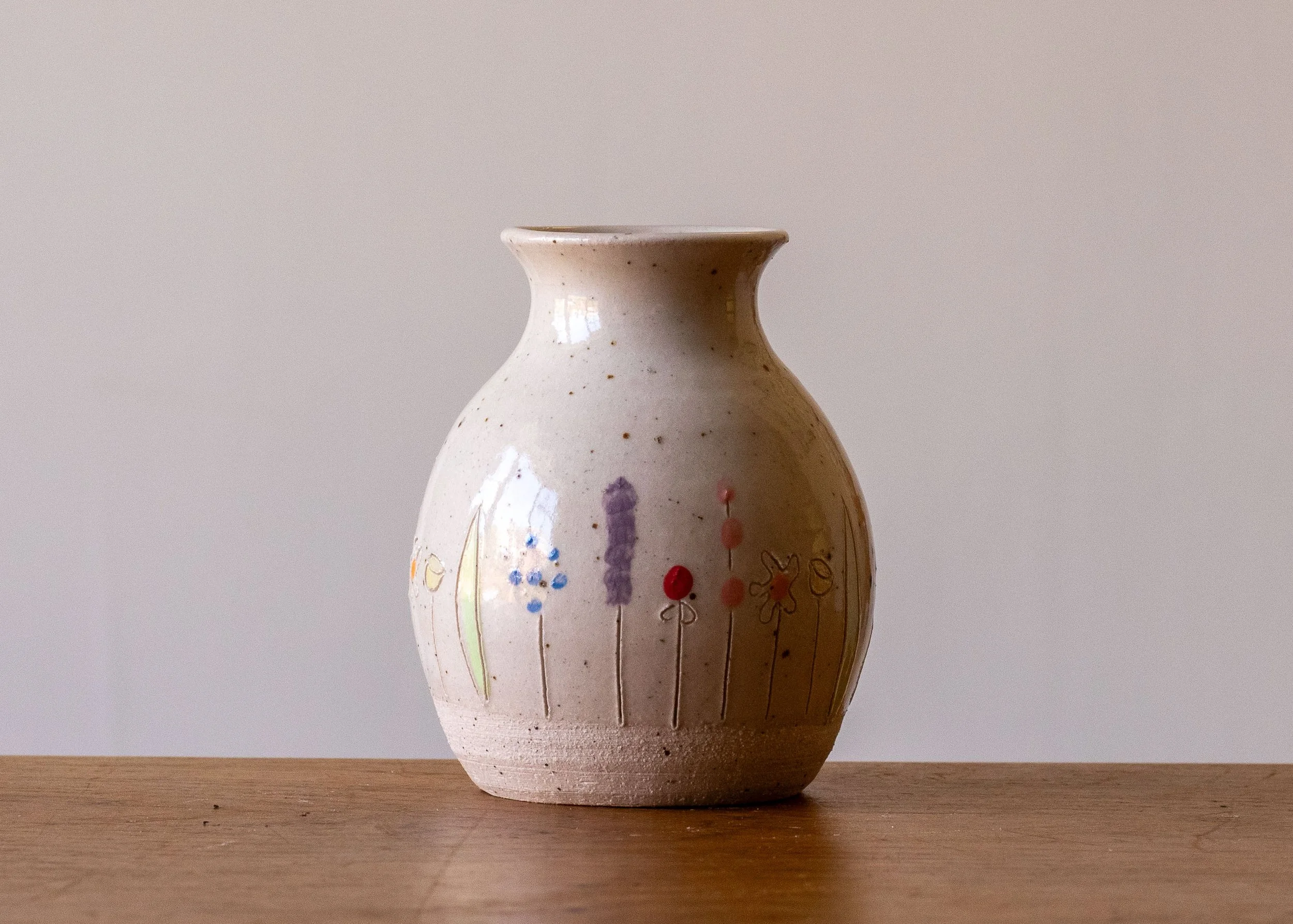 White Handmade Pottery Bud Vase with Midsummer Flower Design.jpg