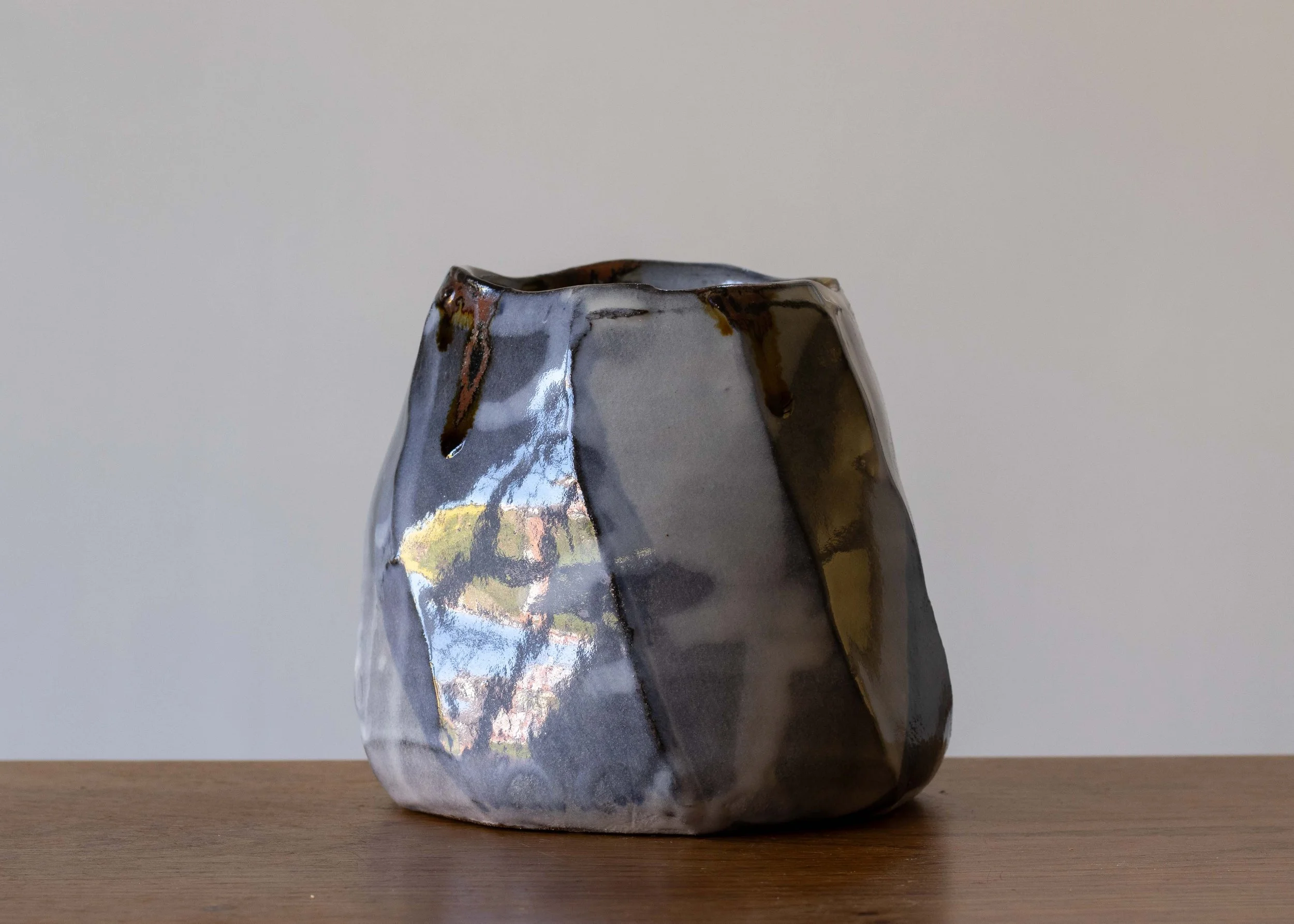 Small Faceted Vase with Blue Brush Marks, view 2.jpg