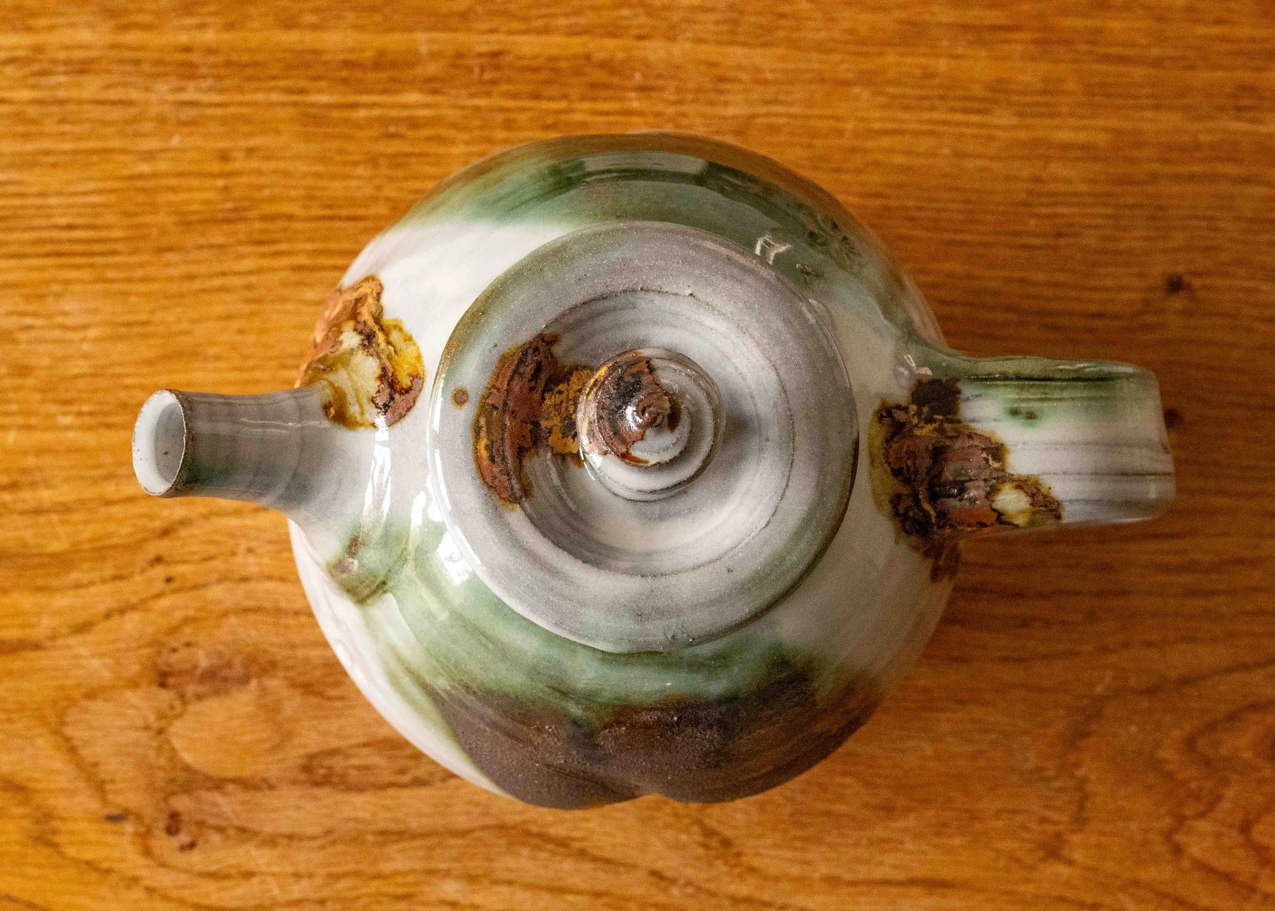 Japandi Style Teapot with Green Brush Marks, view 7.jpg