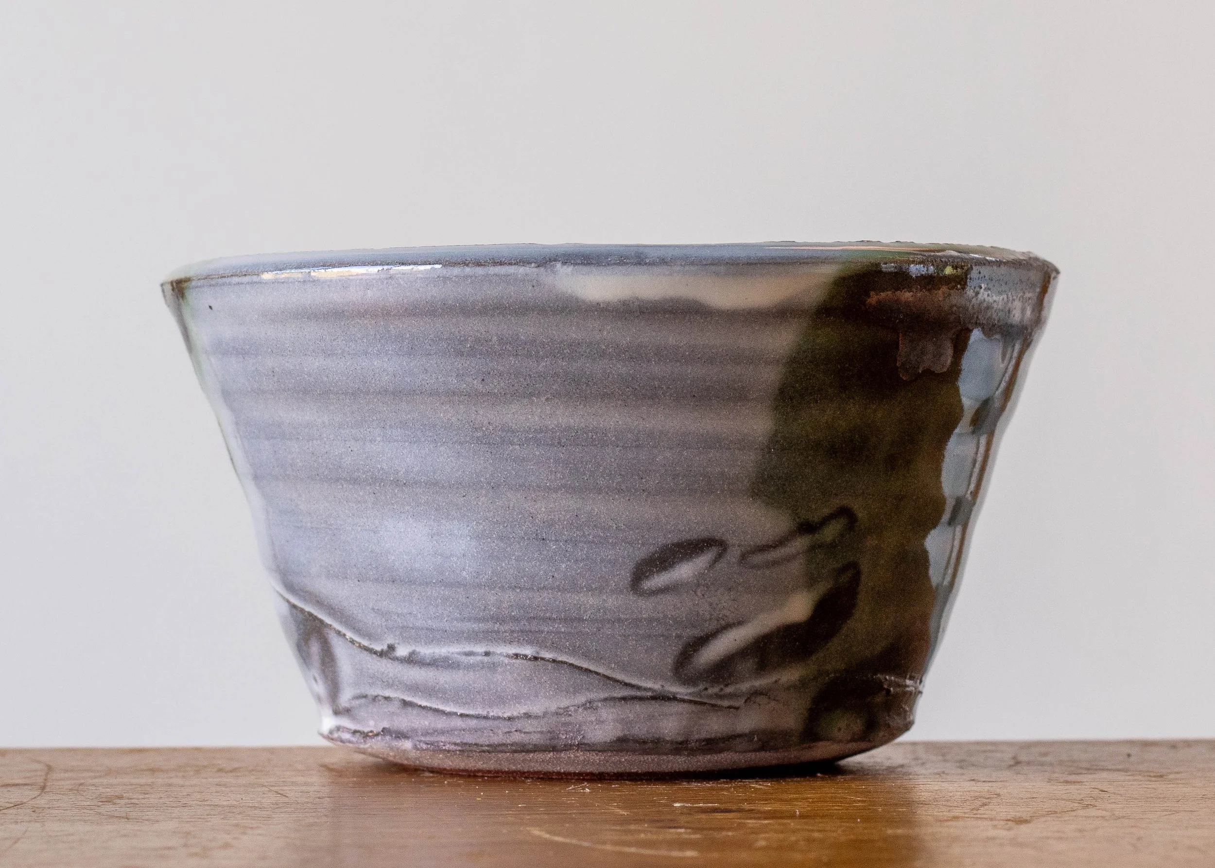 Handmade Pottery Bowl with Green Brush Marks #2, view 4.jpg