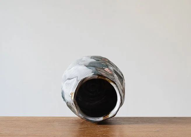 Faceted vase with turquoise brush marks #2, view 5.jpg
