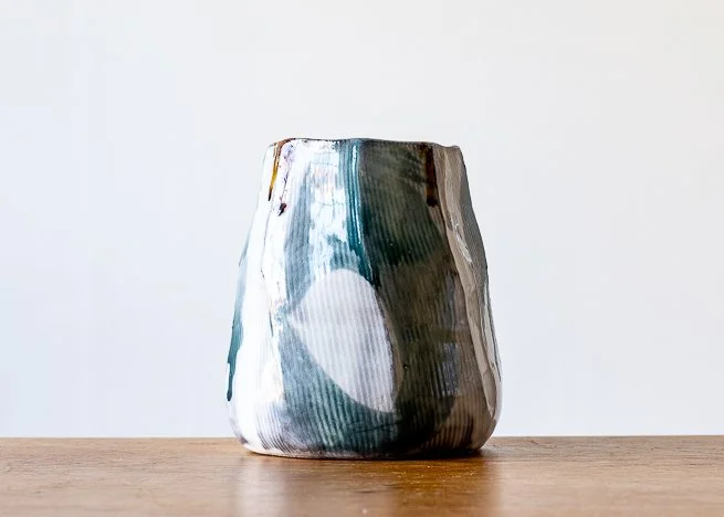 Faceted vase with Turquoise Brush Marks.jpg