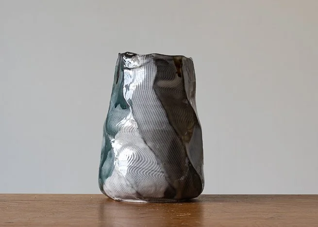 Faceted vase with turquoise brush marks #2, view 2.jpg