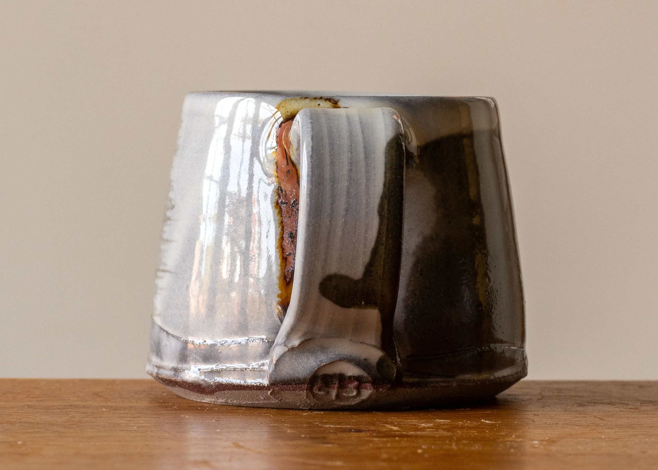 Handmade Pottery Coffee Cup with Brown Brush Marks, view 4.jpg