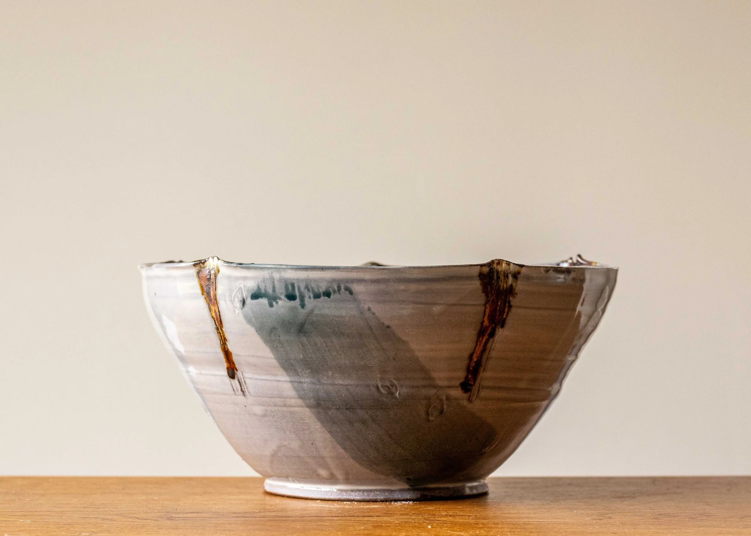 Large Thrown and Altered Bowl, Turquoise and Brown Decoration, New Work, view 3.jpg