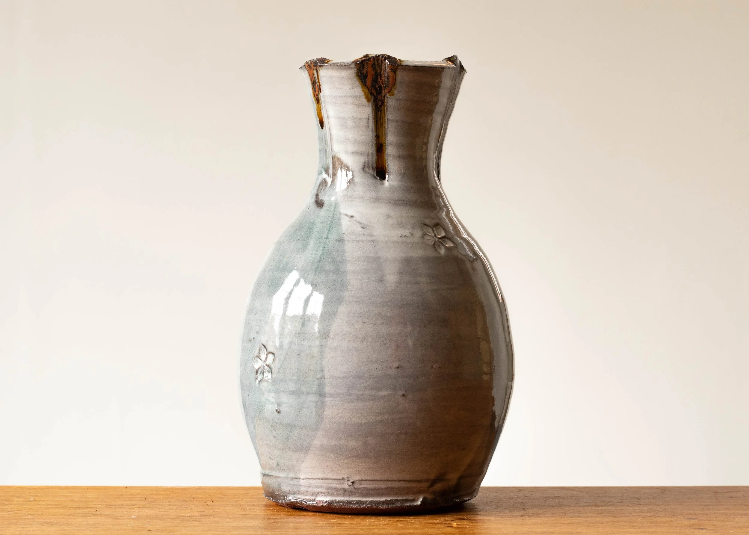 Handmade Pottery Vase with Green Brush Marks, view 4.jpg