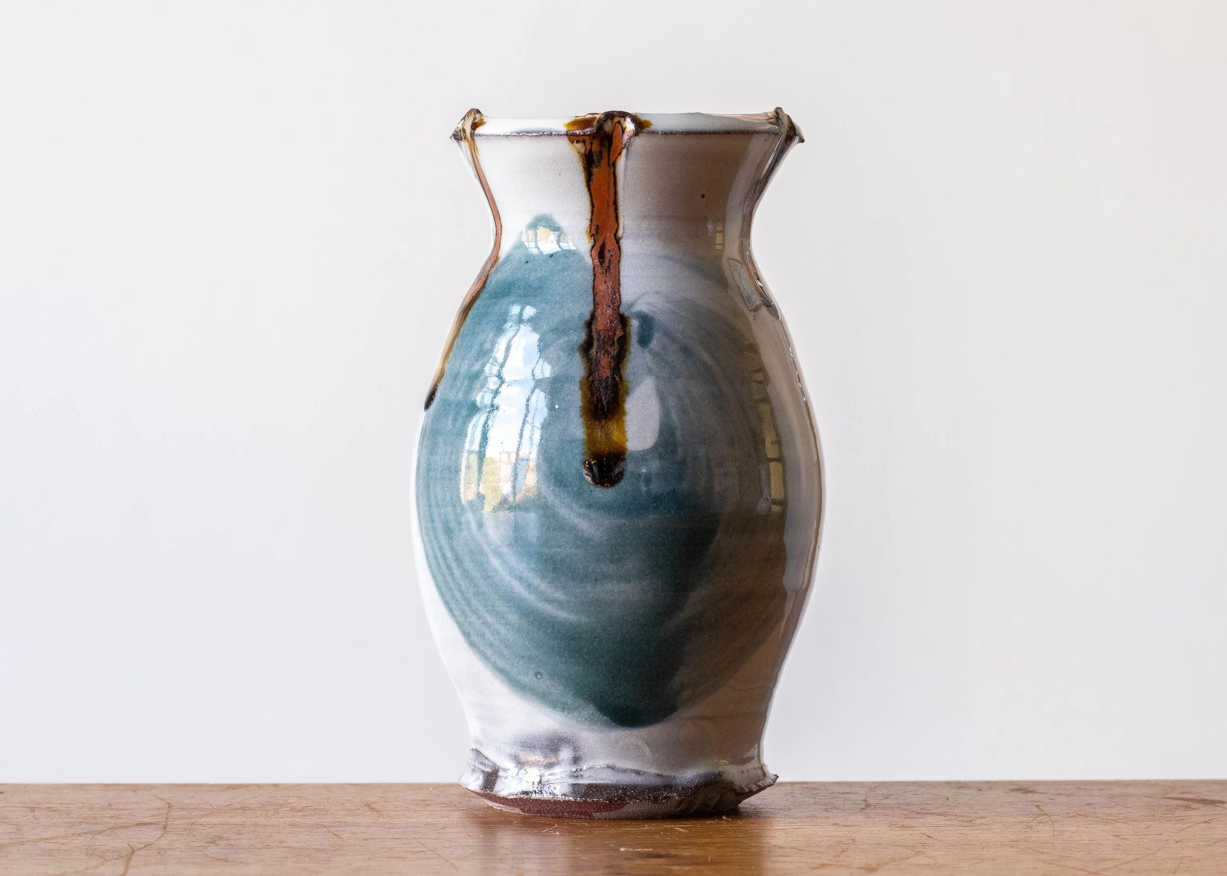 Handmade Stoneware Pottery Bud Vase with Turquoise Brush Mark, view 2.jpg