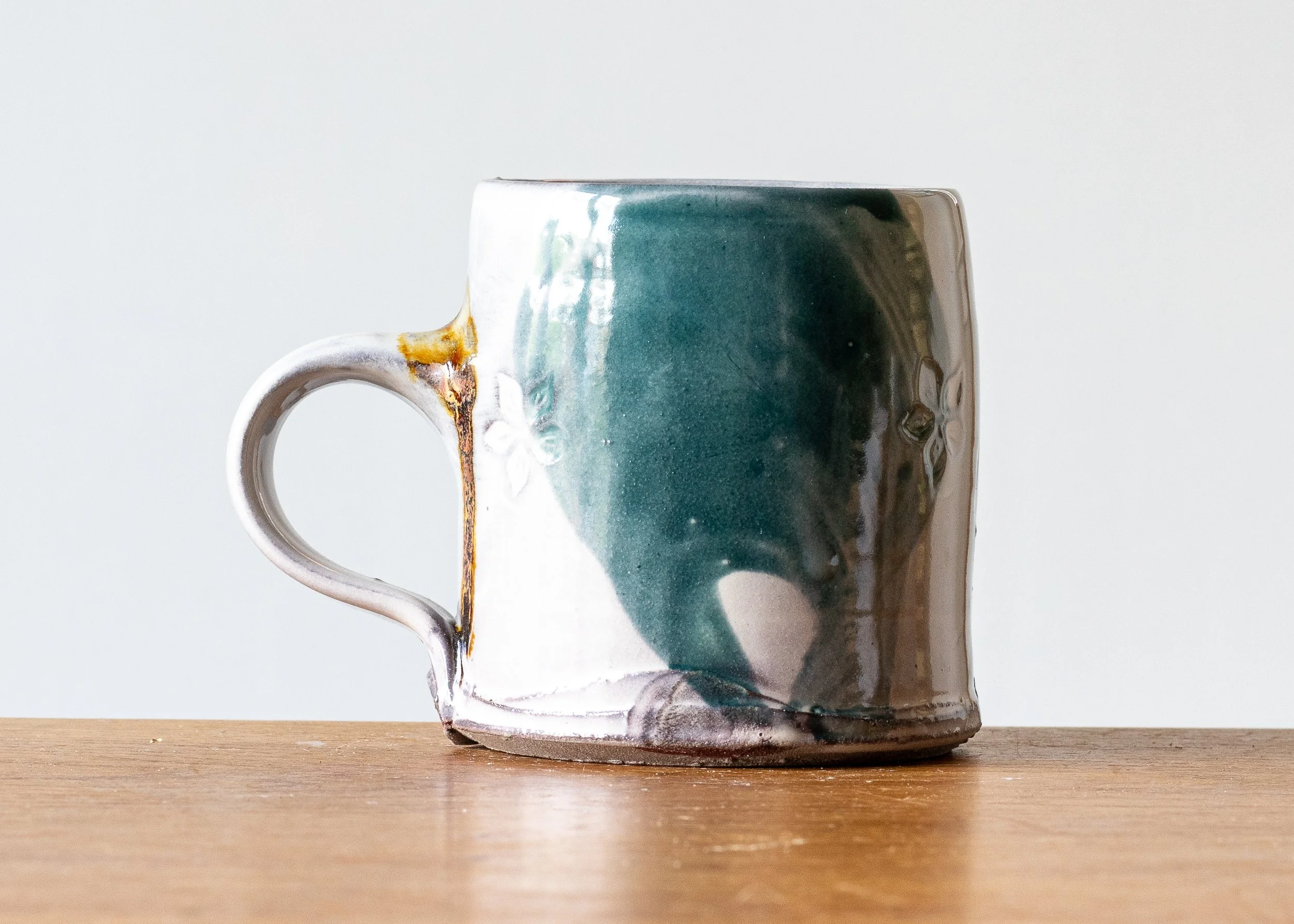 1.26 Turquoise Handmade Stoneware Pottery Mug, view 3.jpg