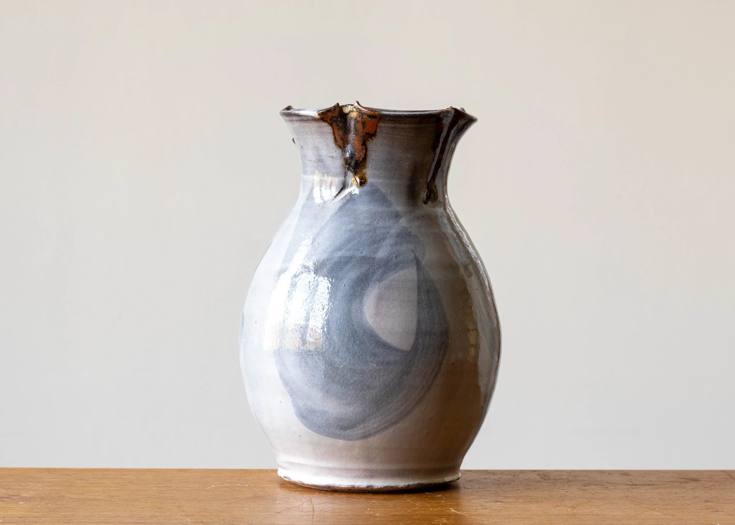 Handmade Stoneware Pottery Vase with Blue Brush Mark, view 2.jpg