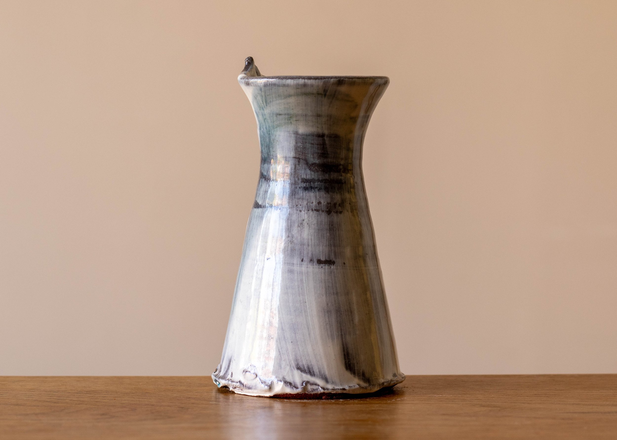 Small handmade stoneware vase with turquoise brushmarks, side view 2.jpg