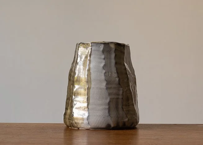 Faceted vase with brown brush marks, view 4.jpg