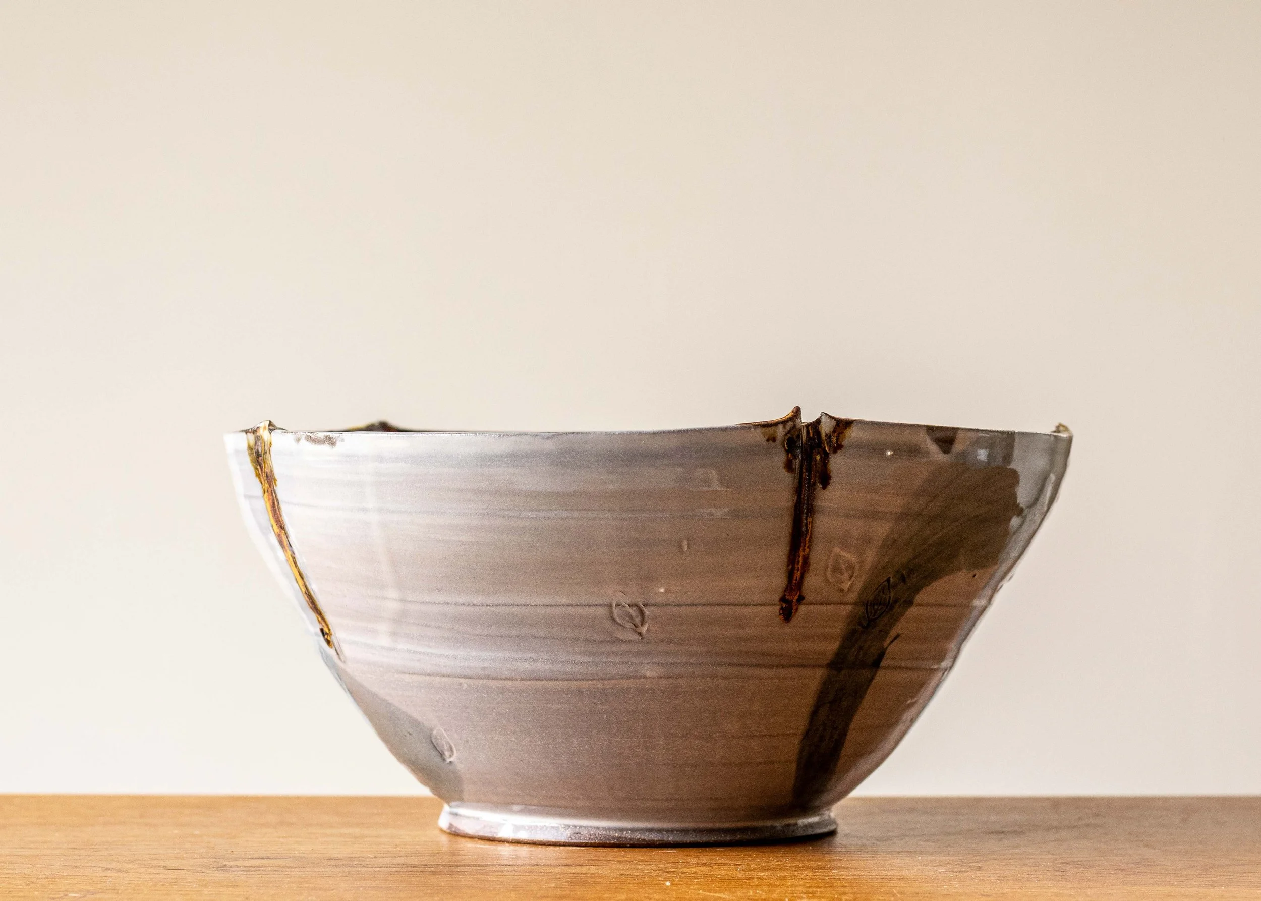 Large Thrown and Altered Bowl, Turquoise and Brown Decoration, New Work, view 2.jpg