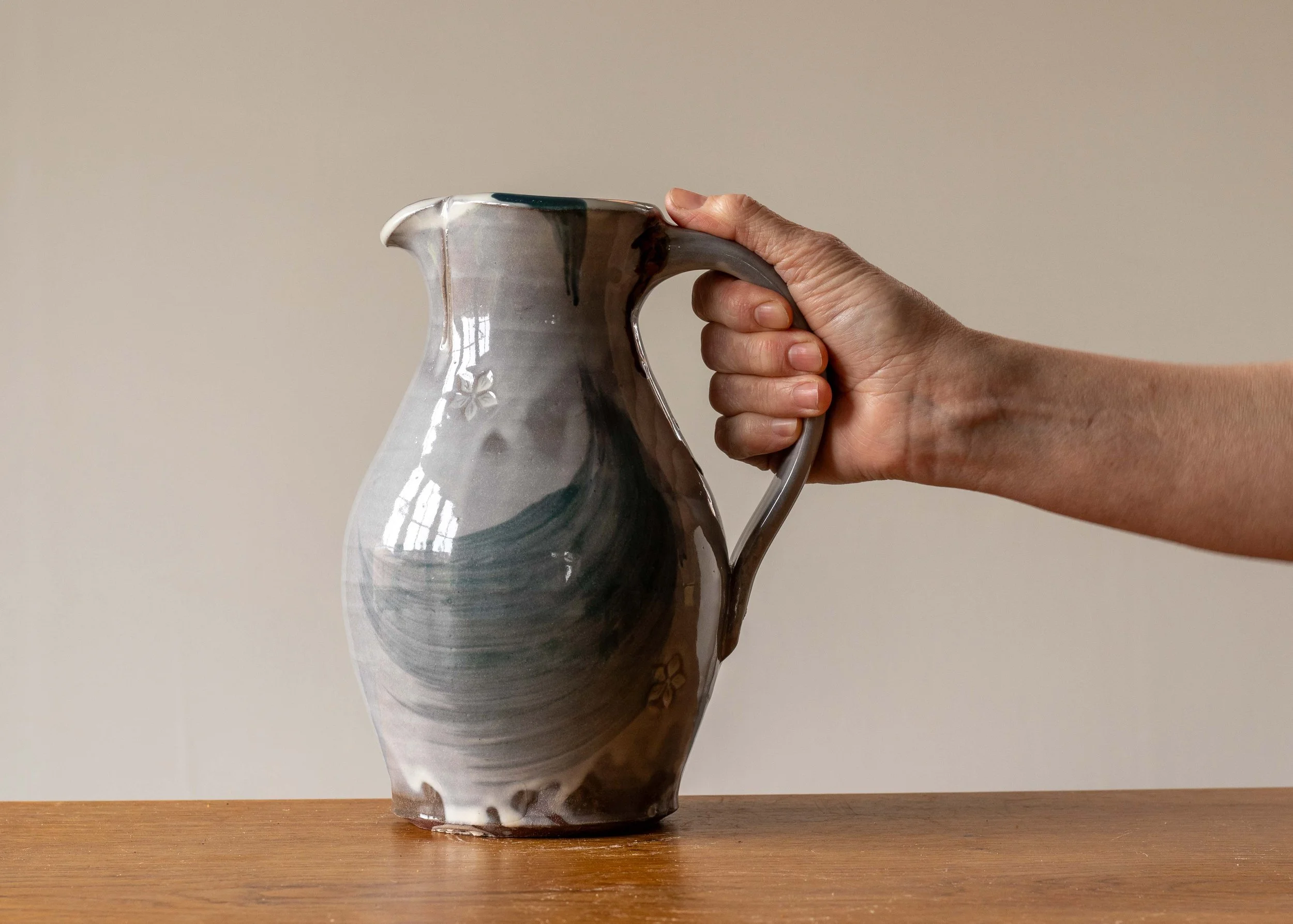 Medium Handmade Pottery Jug with Turquoise Decoration
