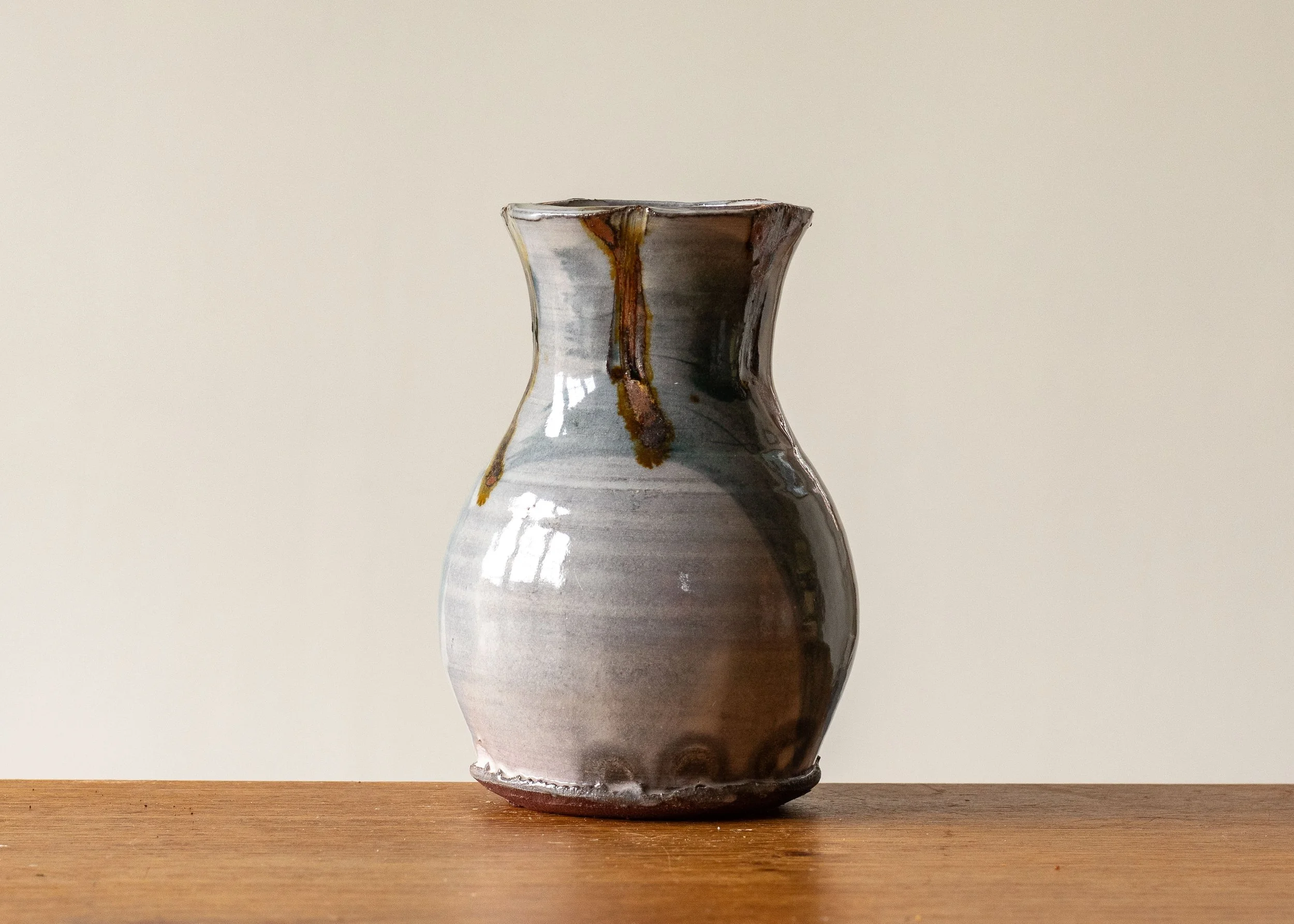 Small Handmade Pottery Vase with Turquoise Brush Mark, view 1.jpg