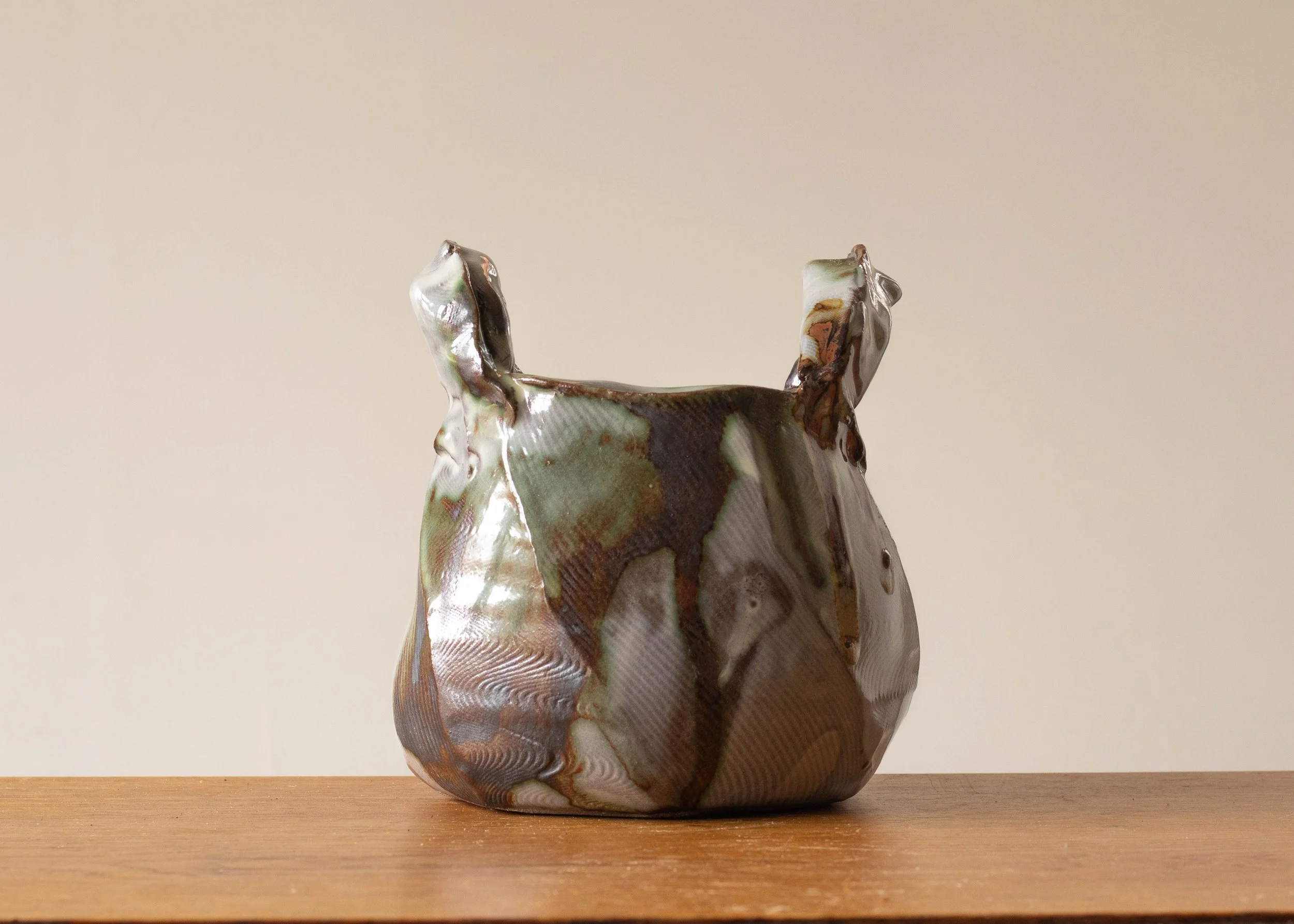 Ceramic Basket with Green Decoration, view 3.jpg