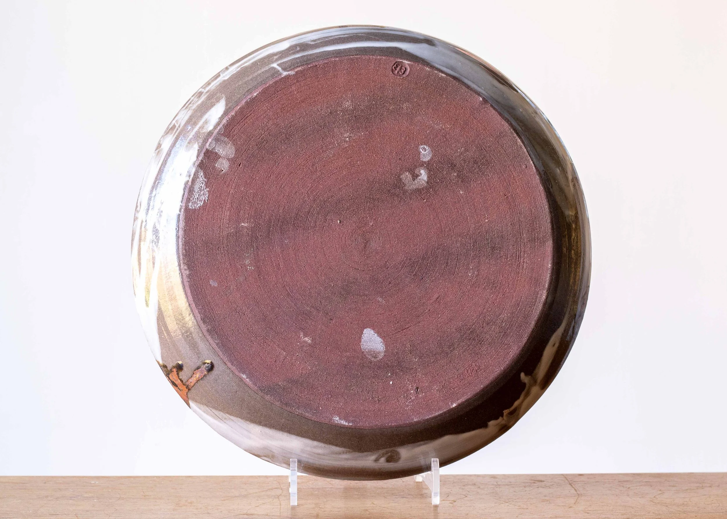 Large Handmade Pottery Plate with Blue Brush Marks, view 3.jpg
