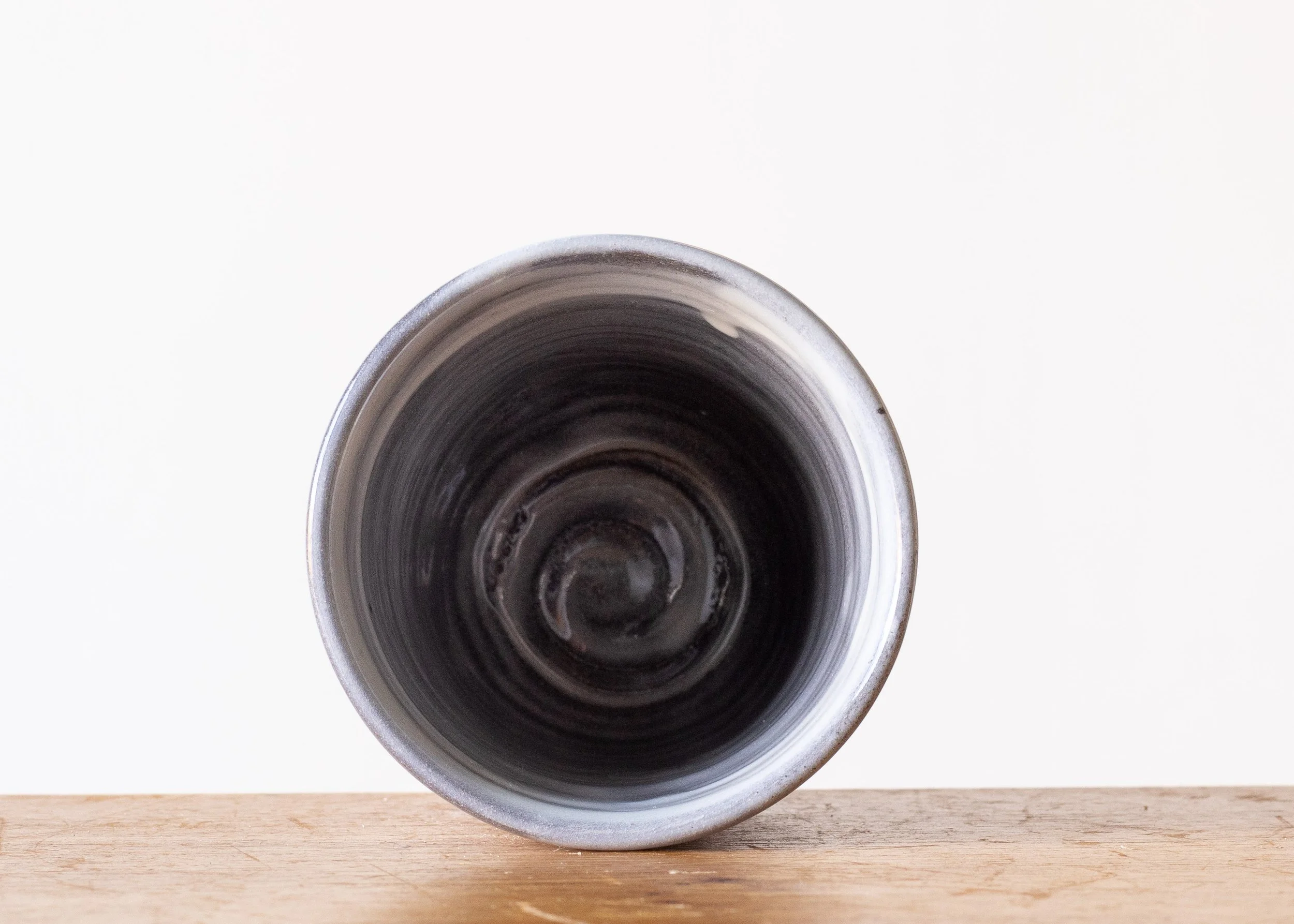 Handmade Pottery Beaker with Blue Brush Marks, view 5.jpg