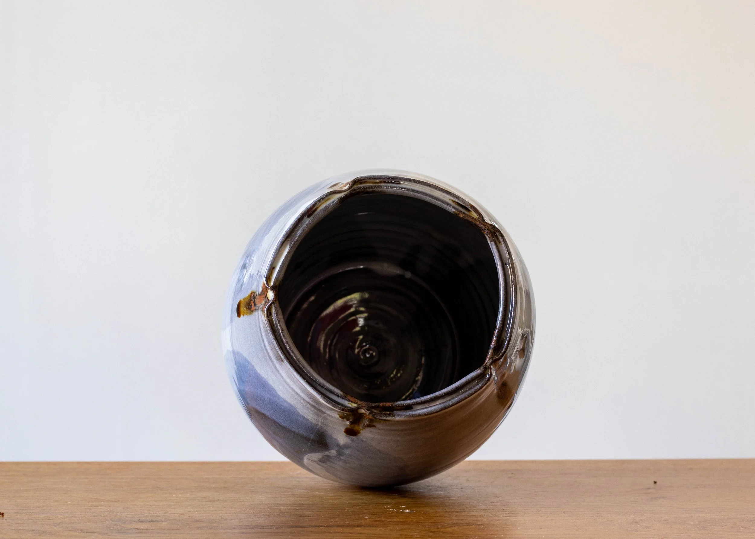 Large Handmade Pottery Vase with Blue Brush Marks, view 5.jpg