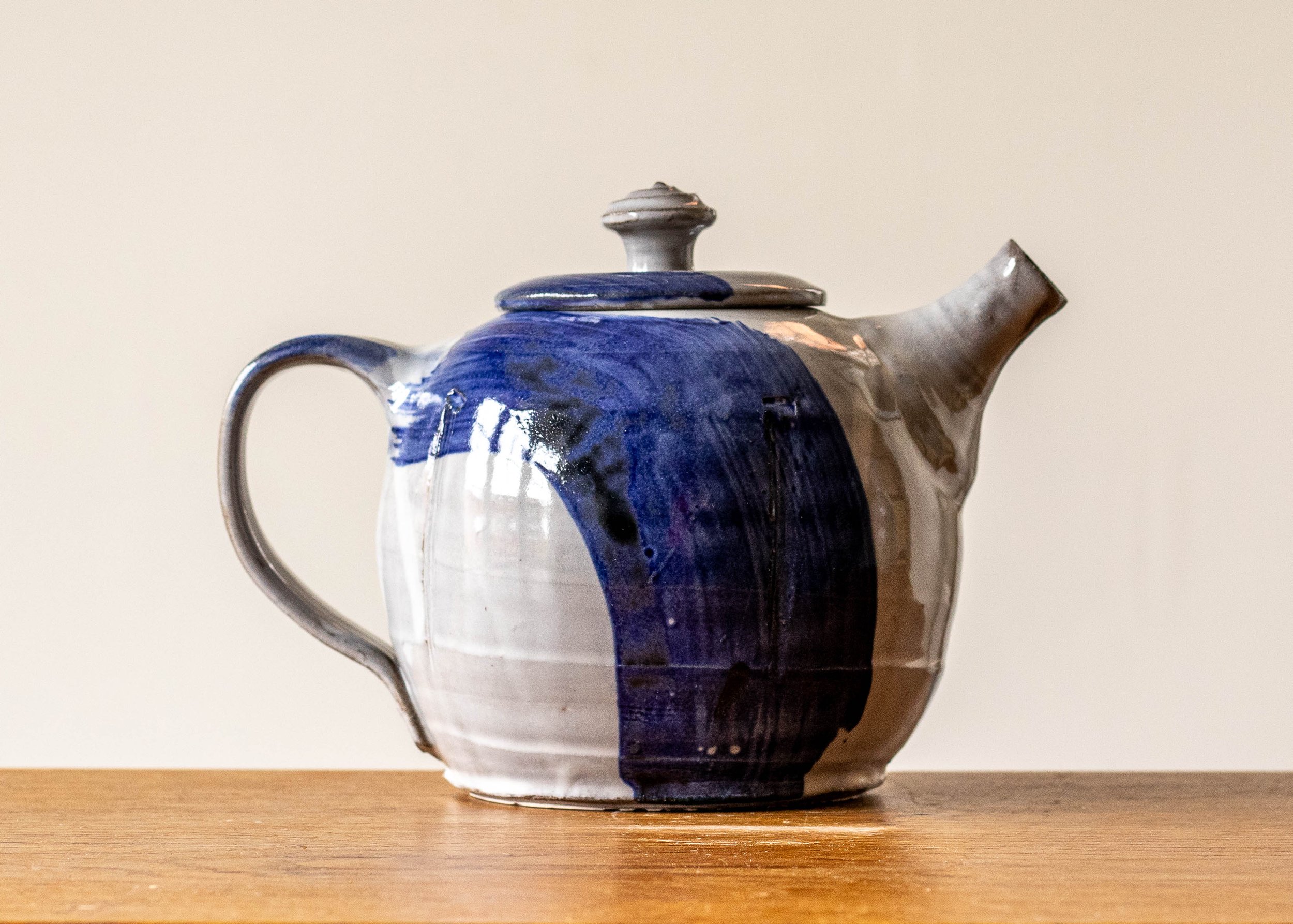Thrown and Altered Teapot, Blue Brush Mark, New Work, view 3.jpg