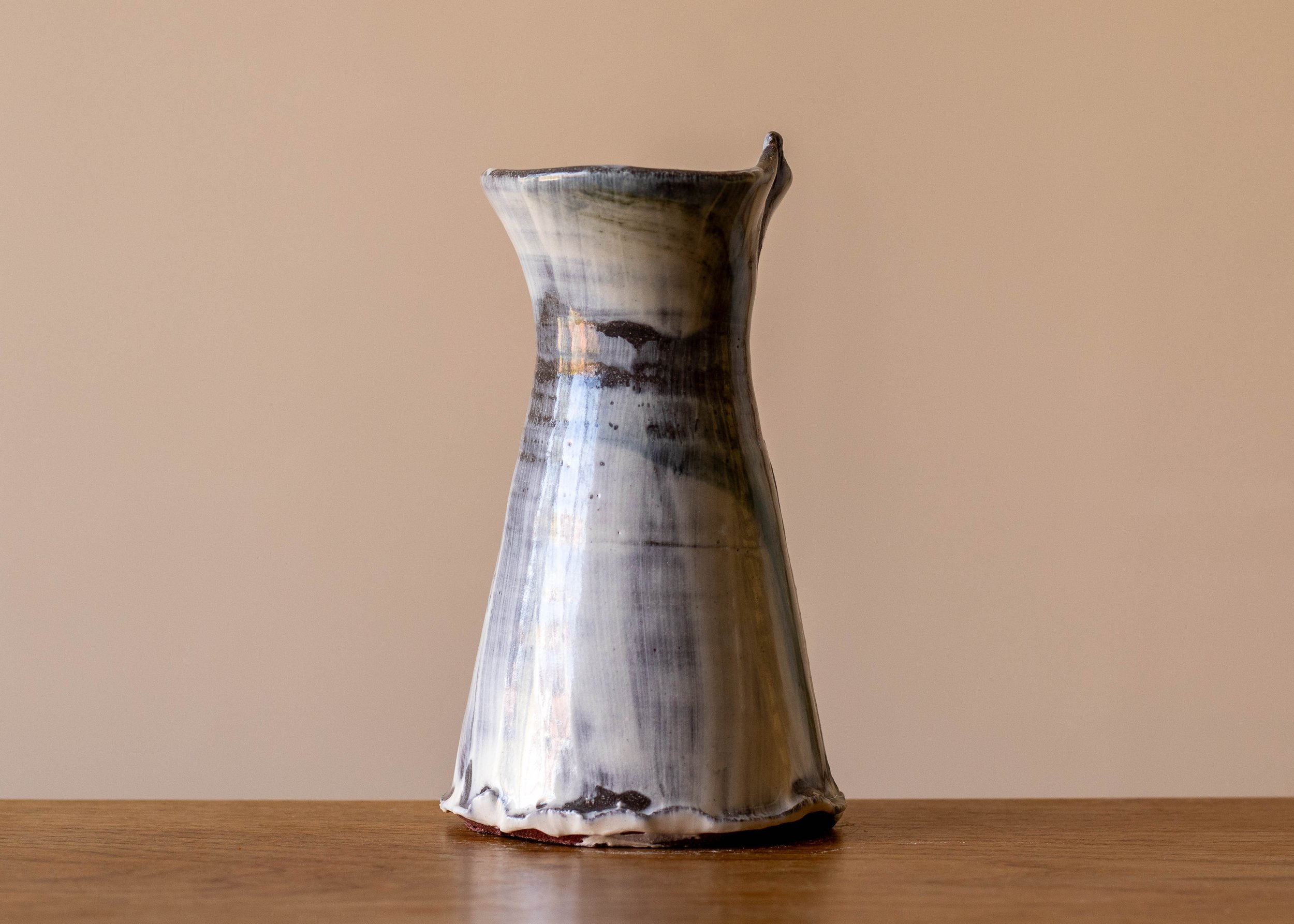 Small handmade stoneware vase with turquoise brushmarks, side view 1.jpg