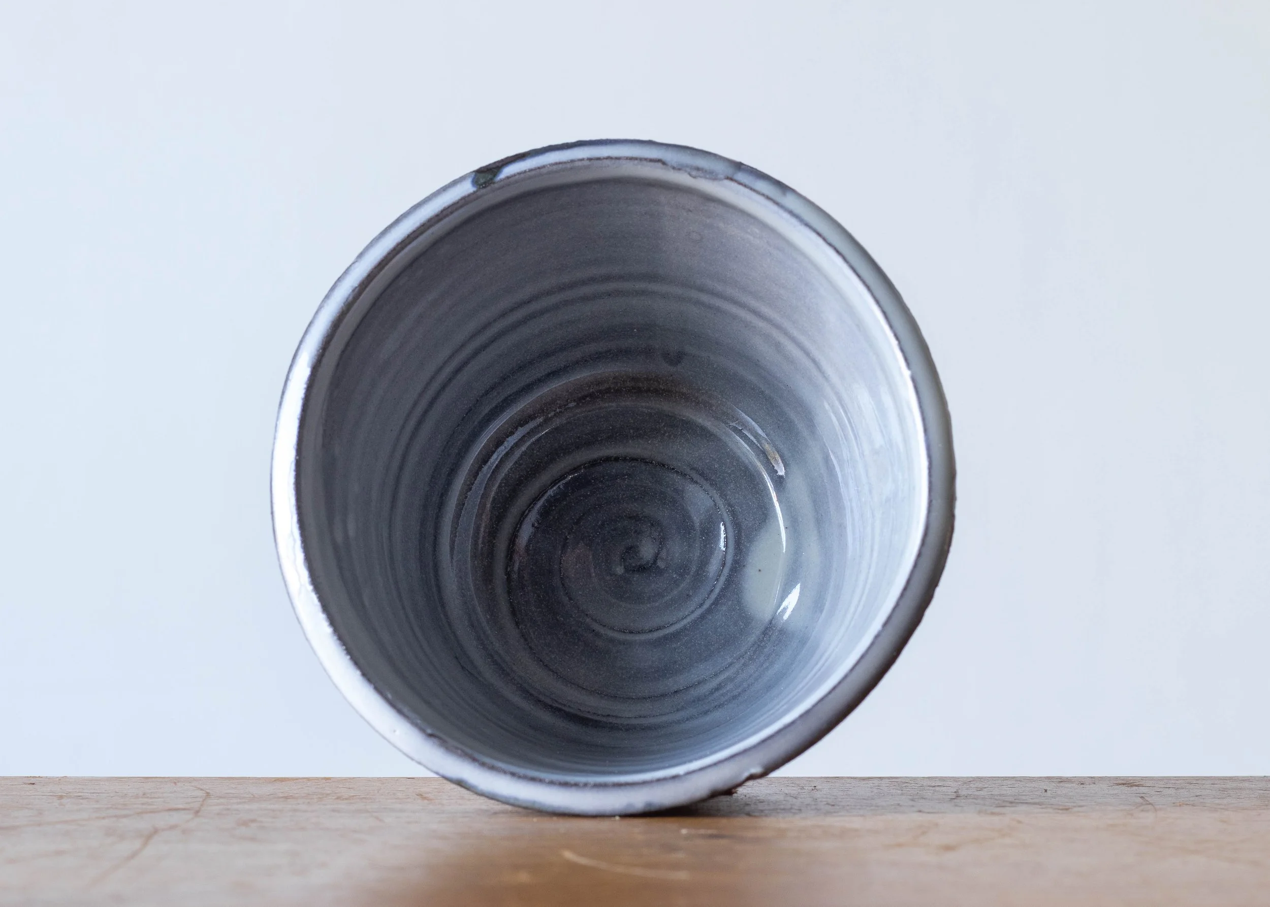Handmade Pottery Bowl with Blue Brush Marks, view 6.jpg