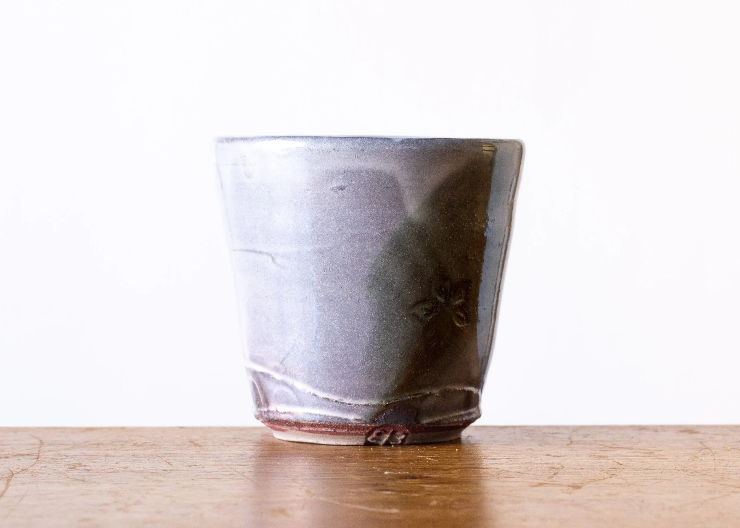 Handmade Pottery Beaker with Green Brush Mark, view 3.jpg