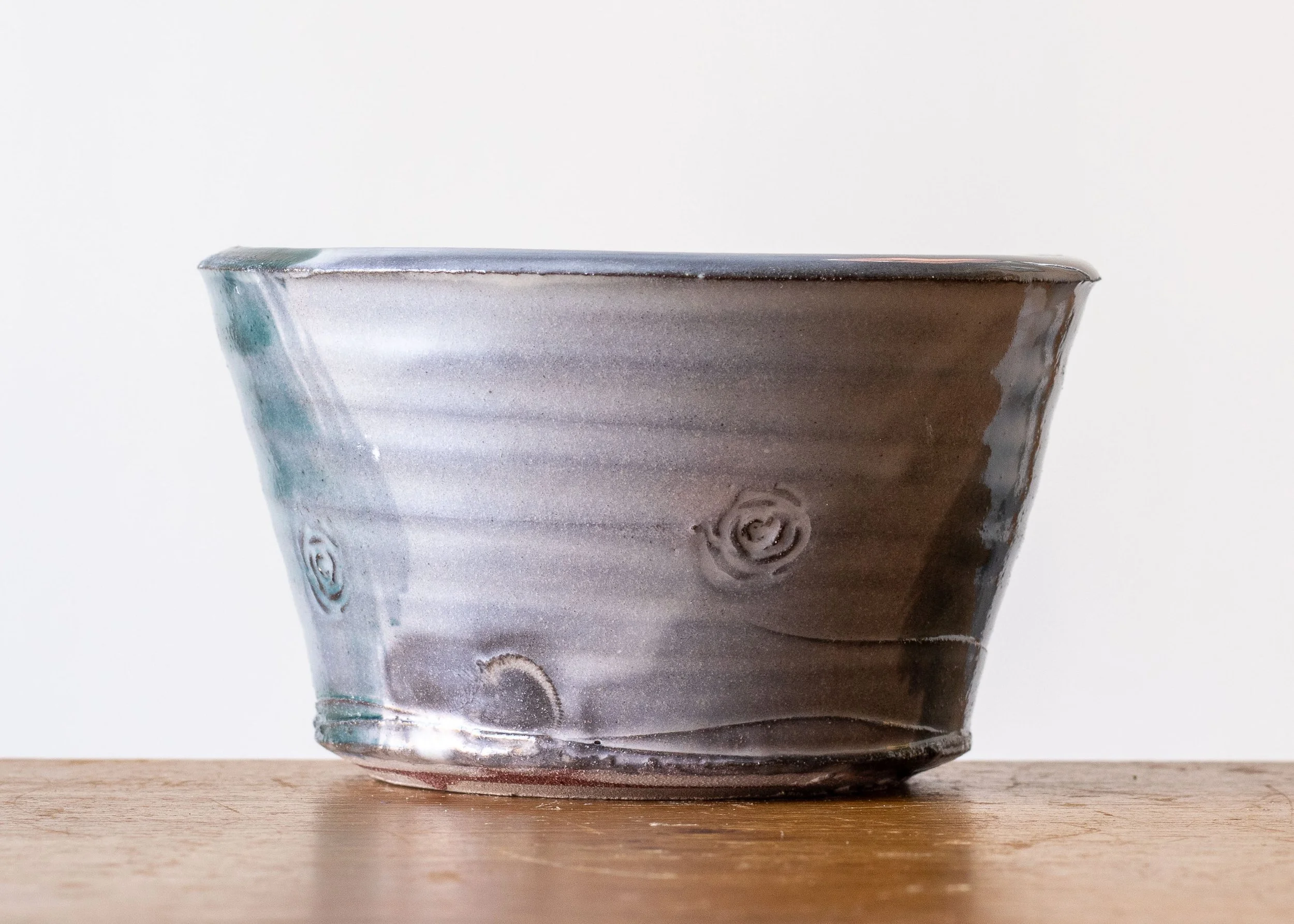 Handmade Pottery Bowl with Turquoise Brush Marks, view 2.jpg