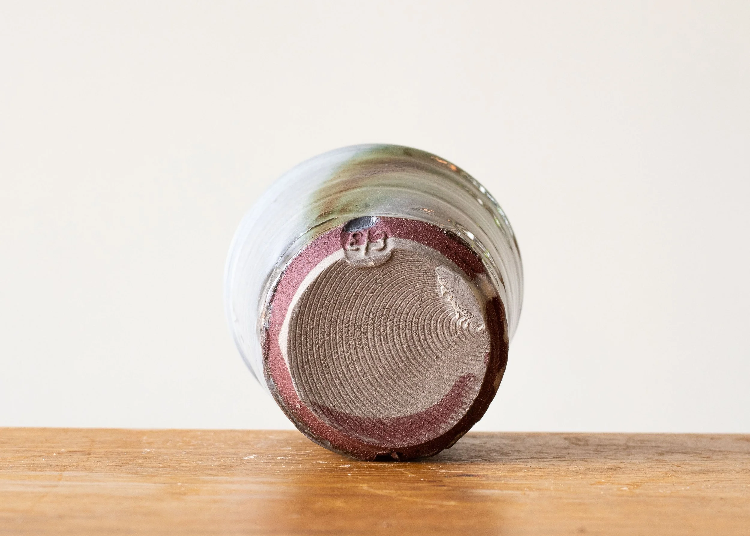 Handmade Pottery Beaker with Green Brush Mark #3, view 6.jpg