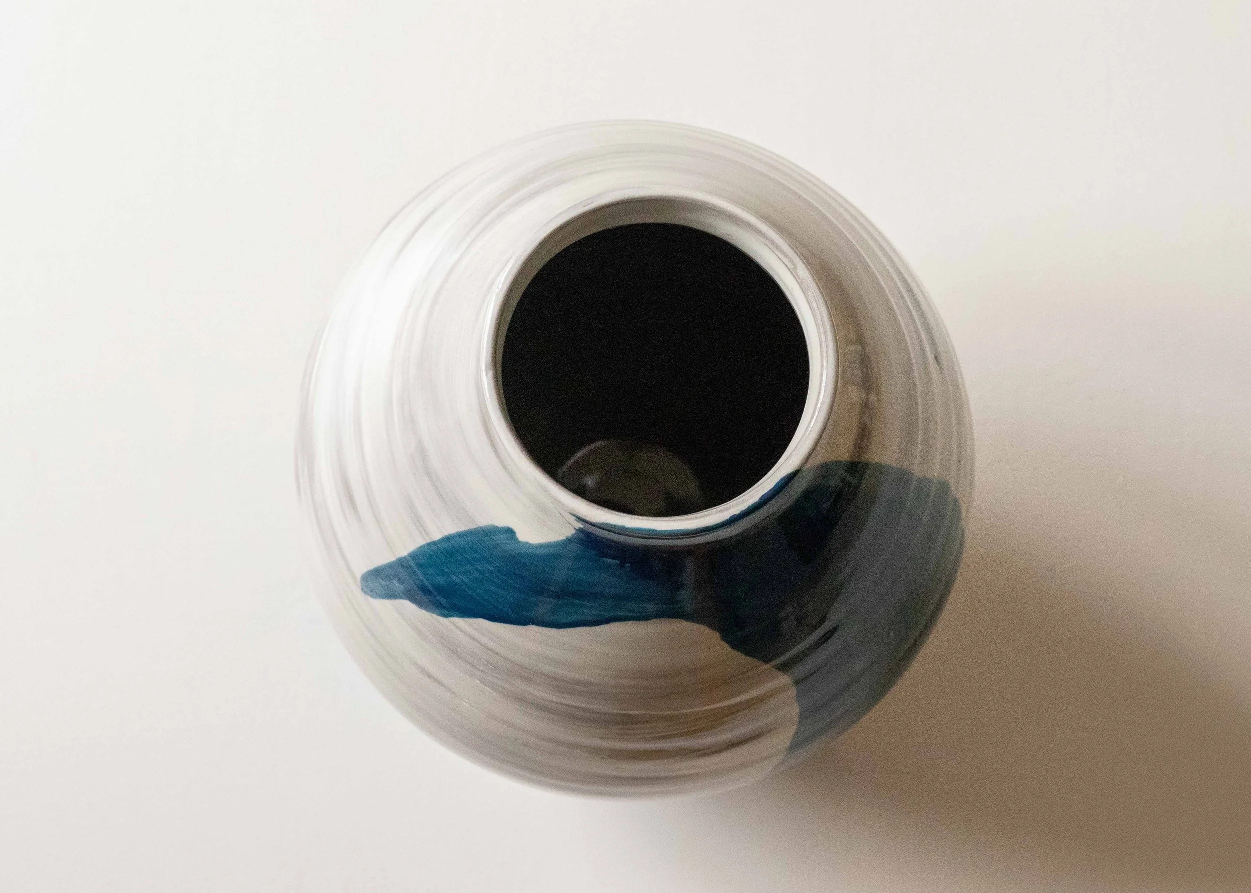 Handmade White Moon Jar or Vase with Blue Brush Mark, view 6.jpg