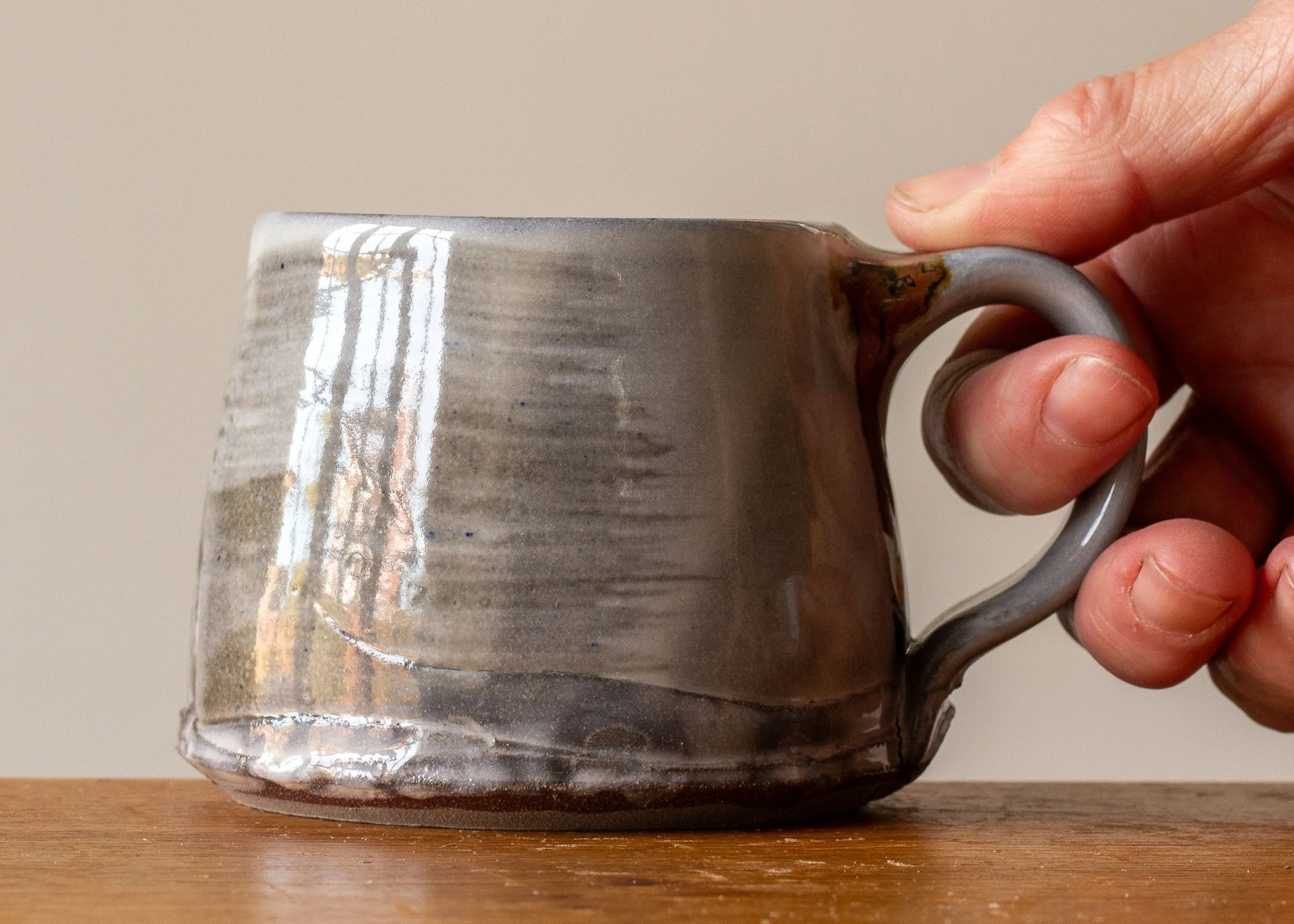 Handmade Pottery Coffee Cup with Brown Brush Marks, view 7.jpg