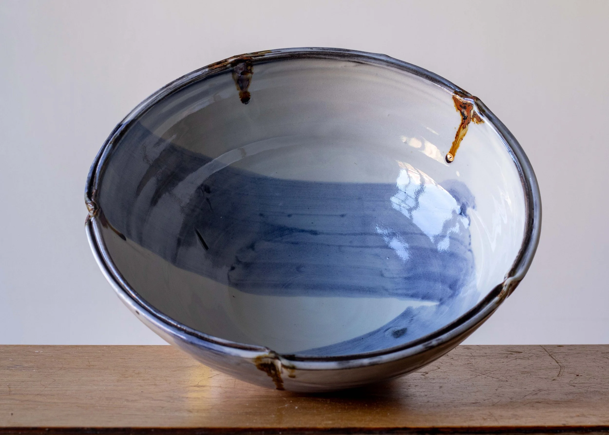 Large Handmade Pottery Bowl with Blue Brush Marks, view 6.jpg