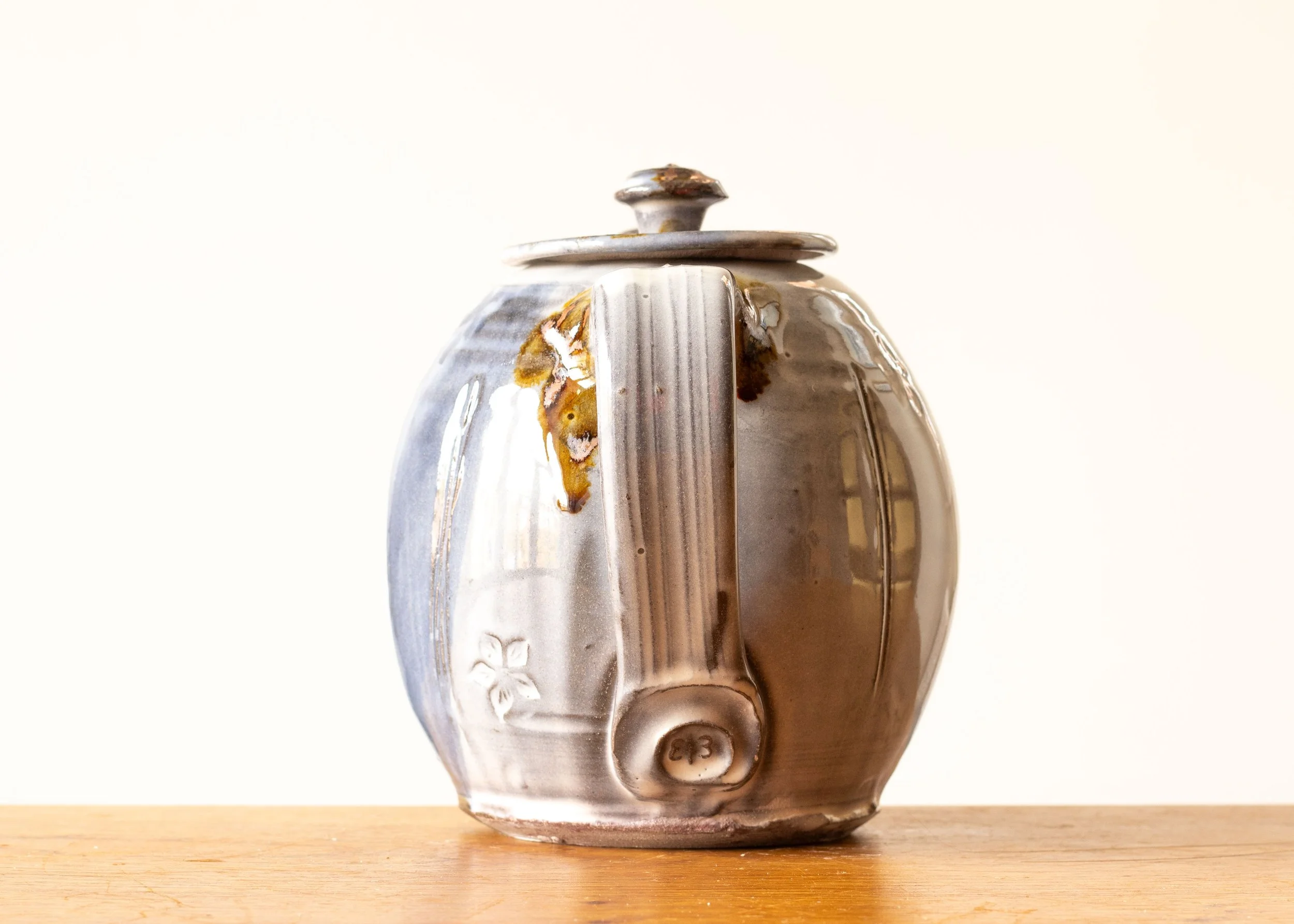 Handmade Pottery Teapot with Blue Brush Marks, view 4.jpg