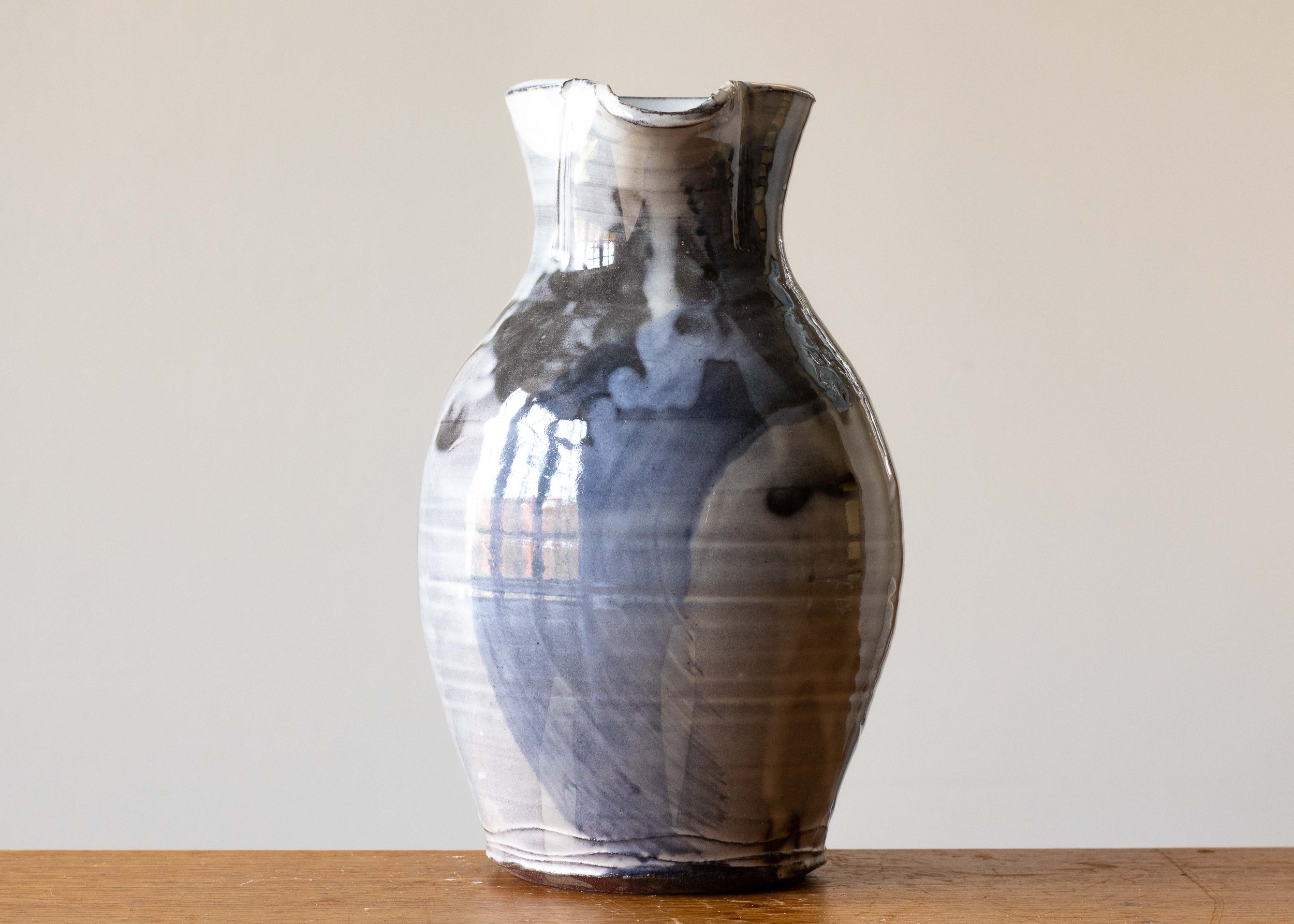 Handmade Pottery Jug with Blue Brush Mark, view 3.jpg