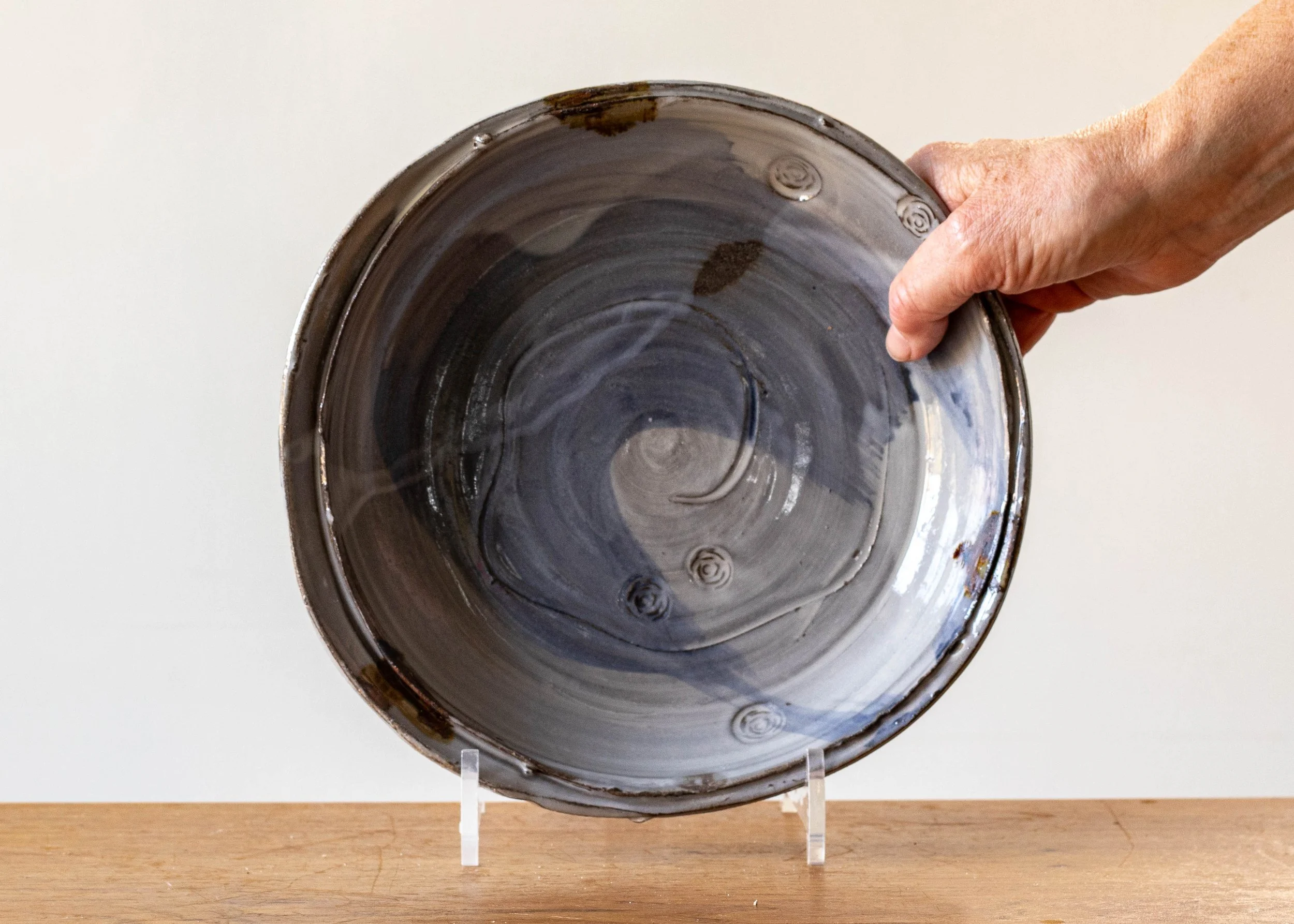 Handmade Pottery Noodle Bowl with Blue Brush Mark, view 2.jpg