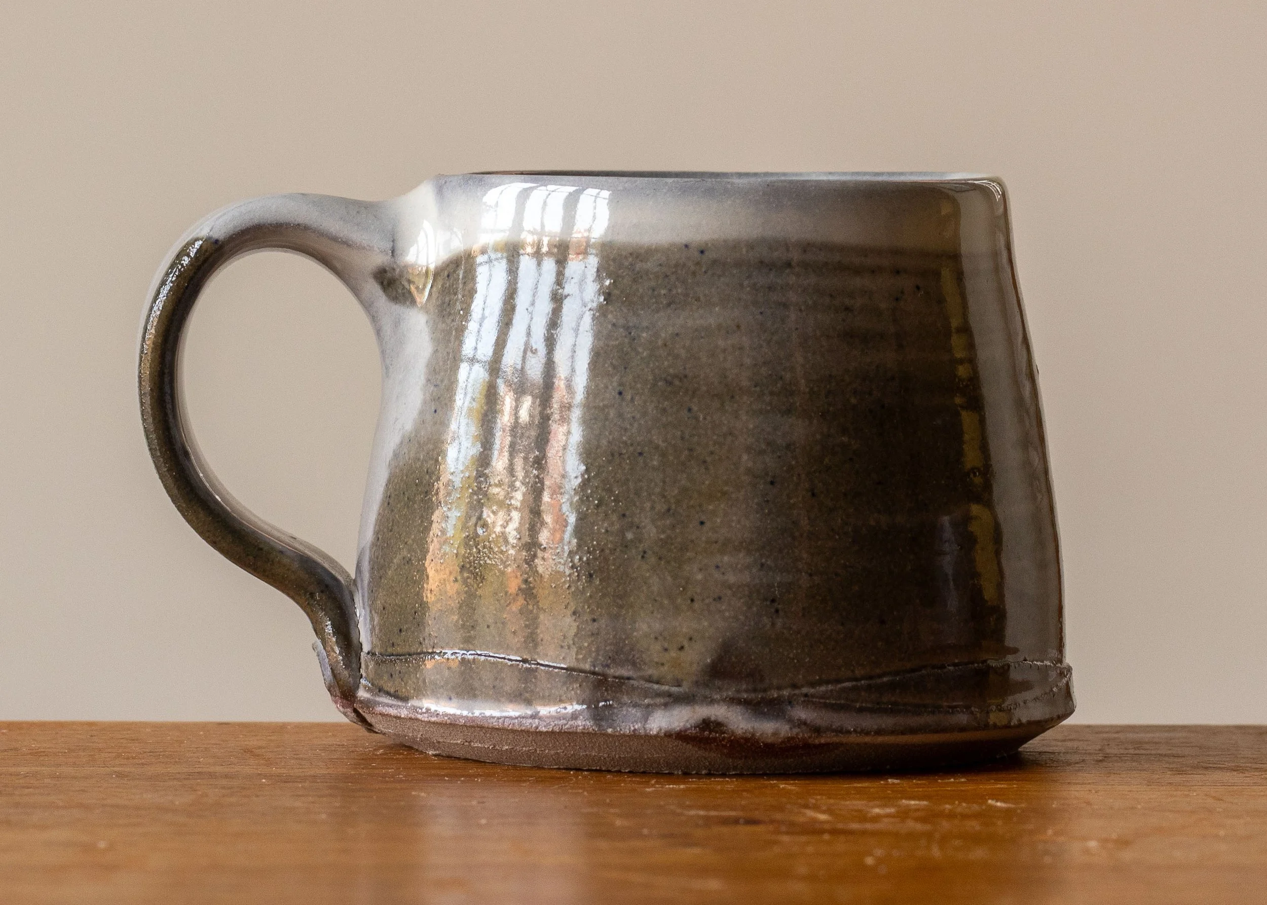 Handmade Pottery Coffee Cup with Brown Brush Marks, view 3.jpg