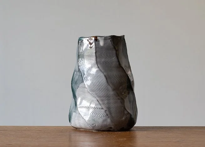 Faceted vase with turquoise brush marks #2, view 4.jpg
