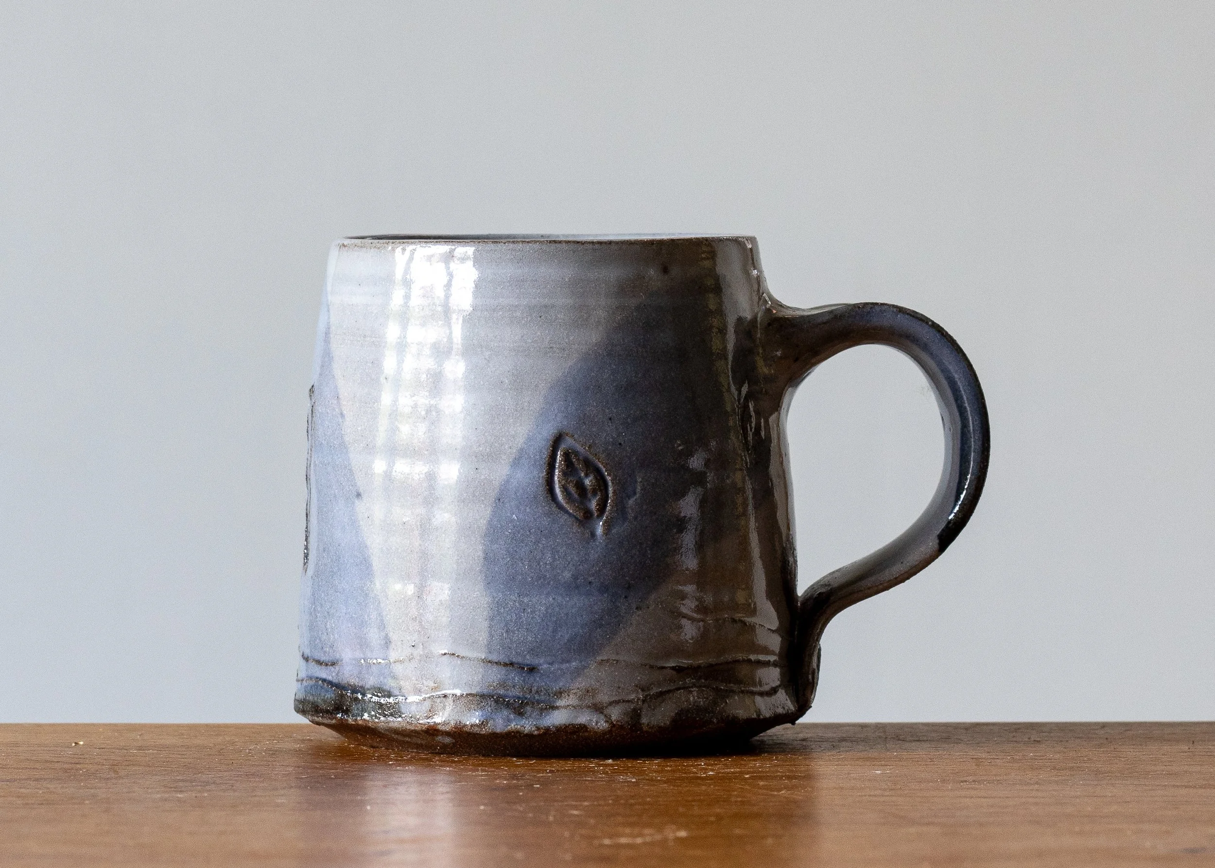 Handmade Japandi Style Pottery Mug with Blue Brush Marks