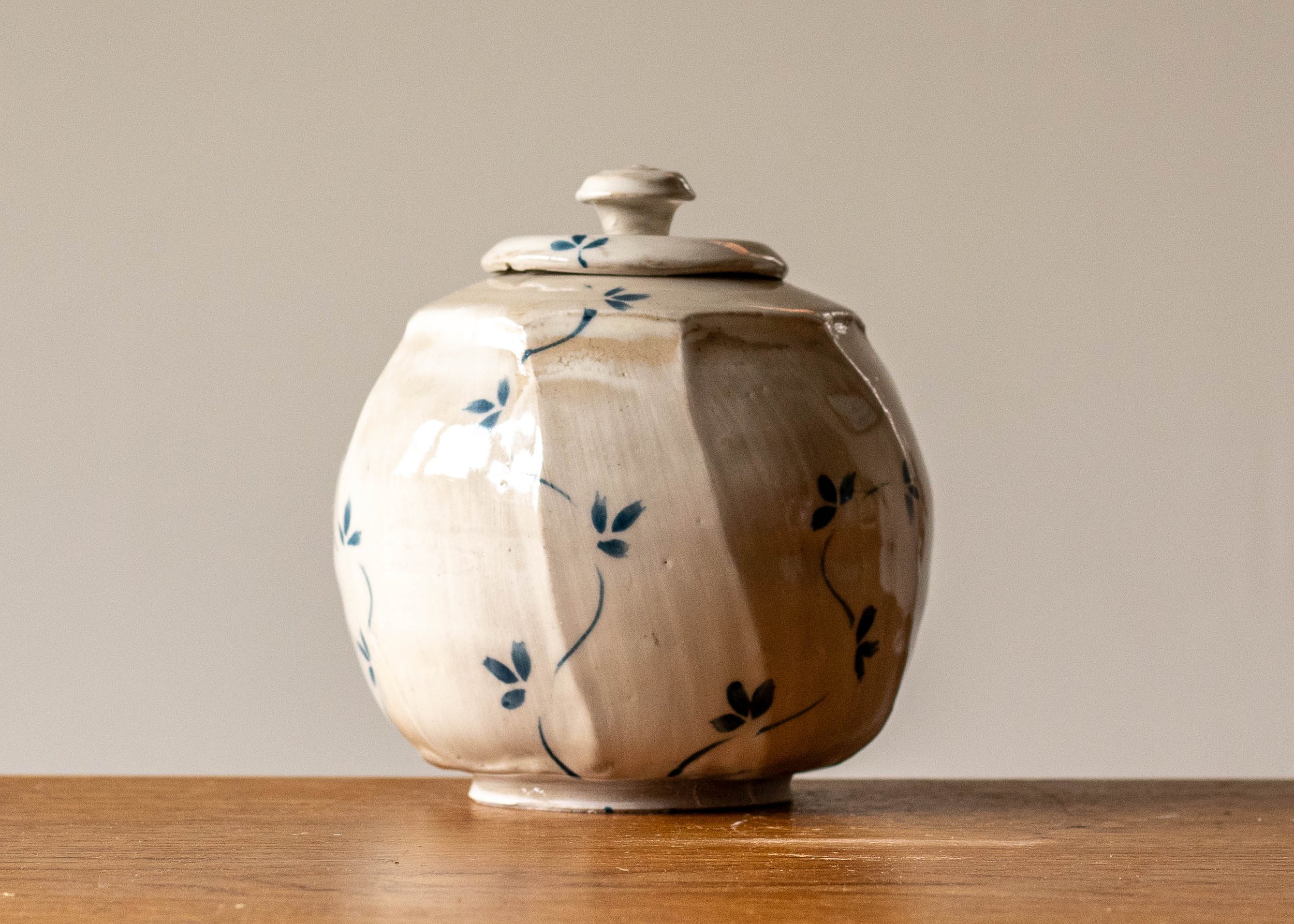 Small Faceted Lidded Pot with Leaf Decoration #2, view 2.jpg