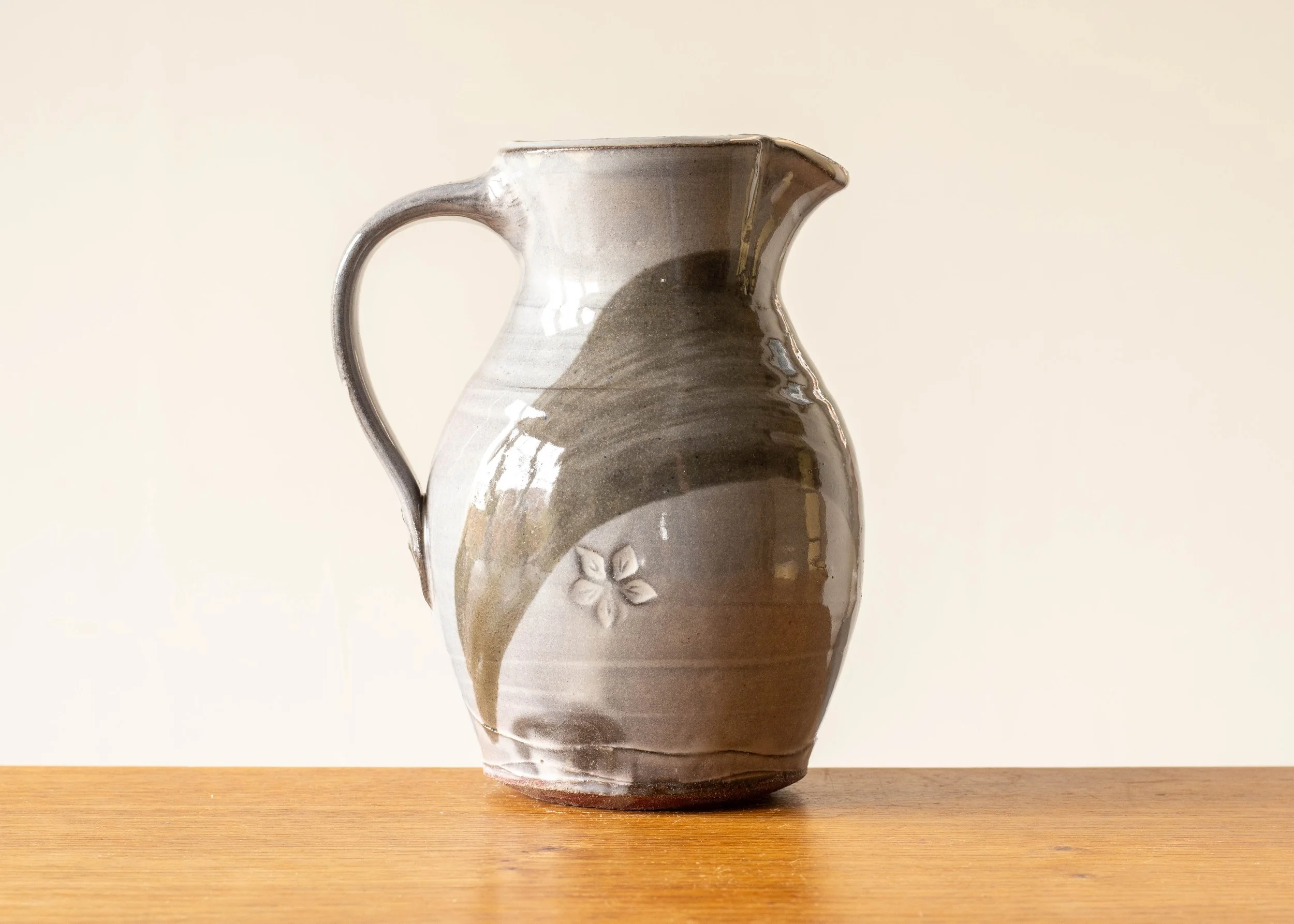 Small Handmade Japandi Style Jug with Brown Brush Mark, view 3.jpg