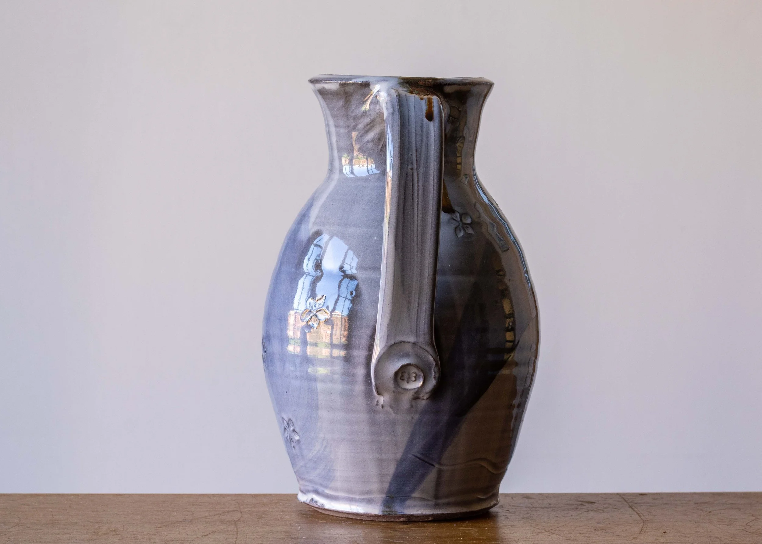 Large Handmade Pottery Jug with Blue Brush Marks, view 5.jpg