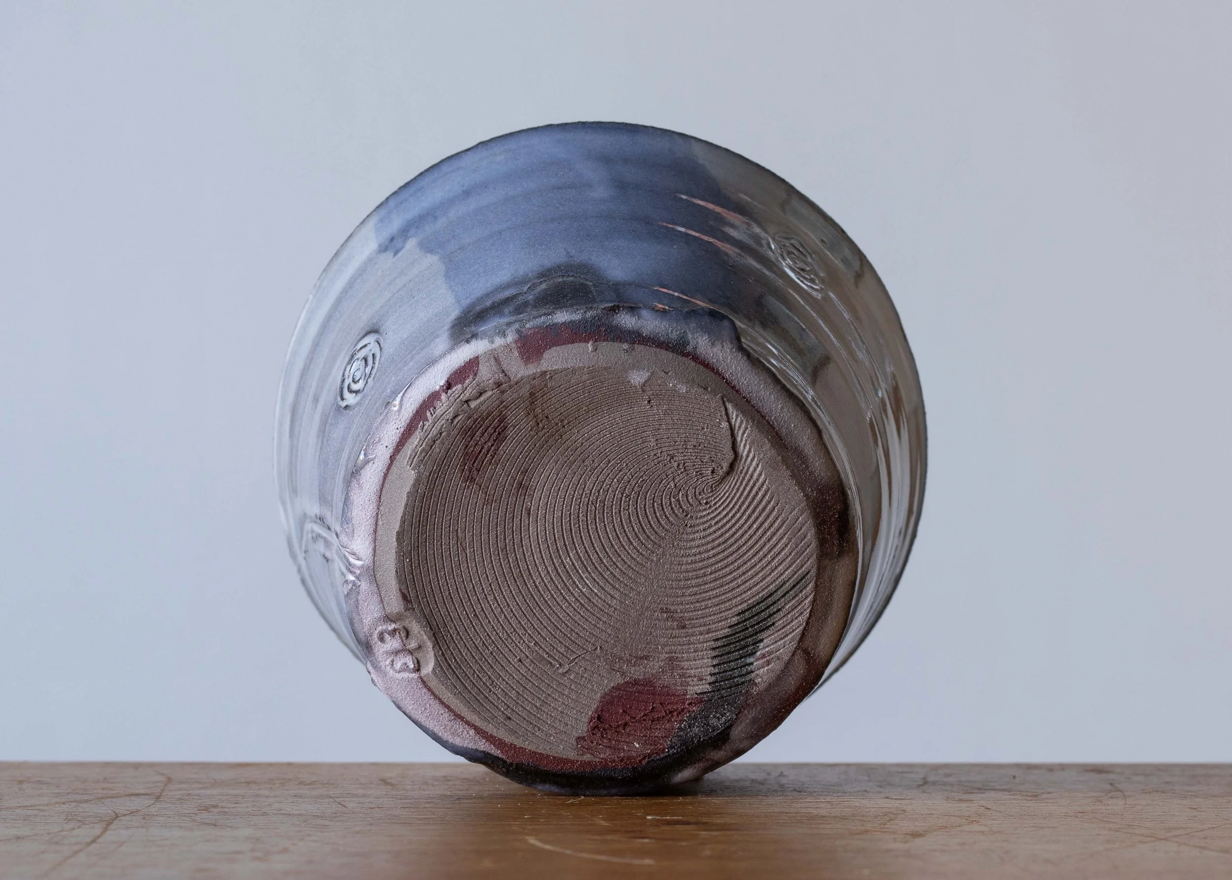 Handmade Pottery Bowl with Blue Brush Marks, view 5.jpg